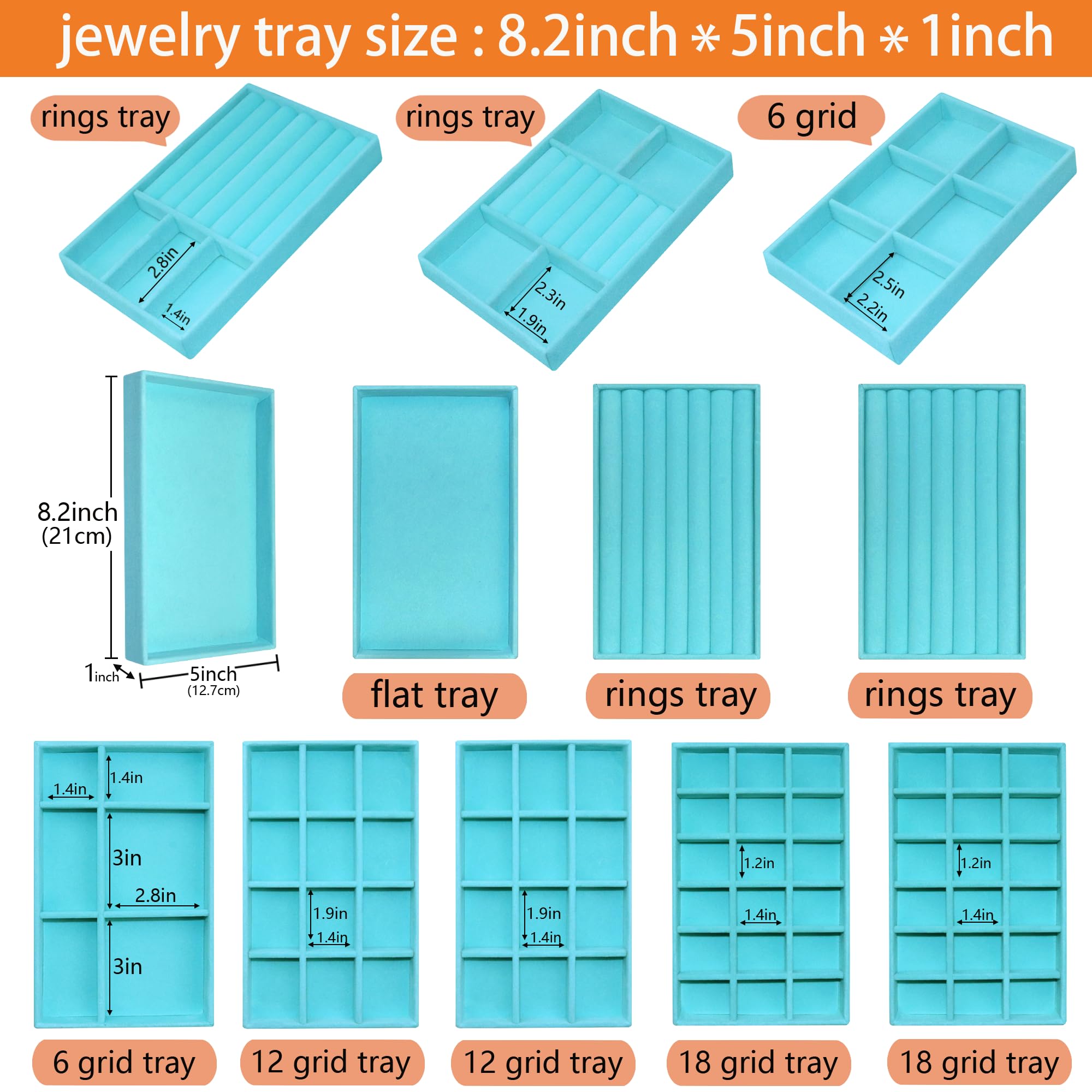 12 bandejas de terciopelo para joyas, organizador de joyas, collares, pulseras, pendientes, anillos, broches, relojes, color azul