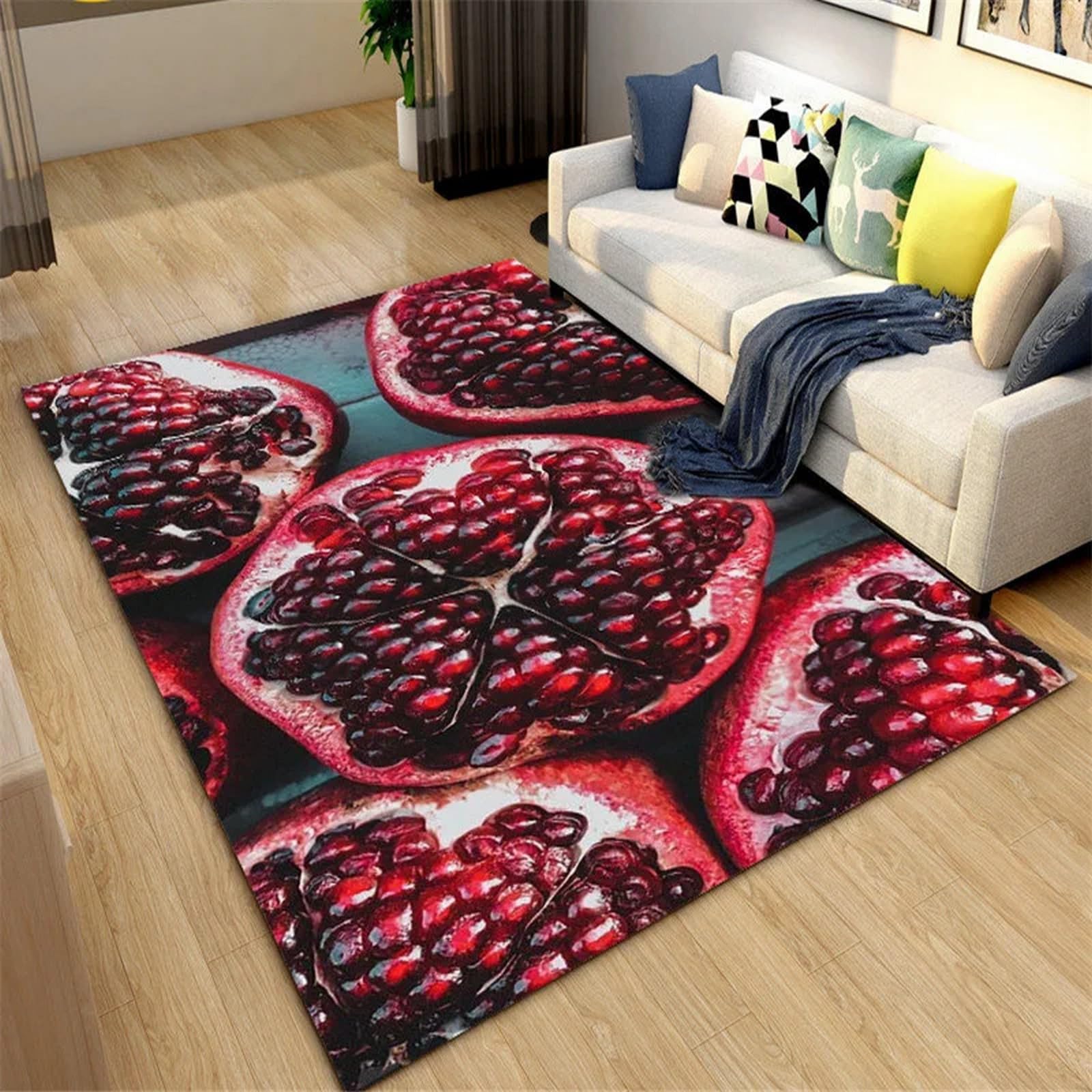 Tapis de salon moderne 3D imprimé grenade doux antidérapant pour cuisine