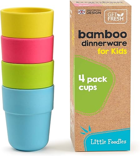 Vasos de bambú para niños, juego de 4 vasos apilables de bambú, juego de vajilla de bambú para niños, tazas de bambú para niños, aptos para