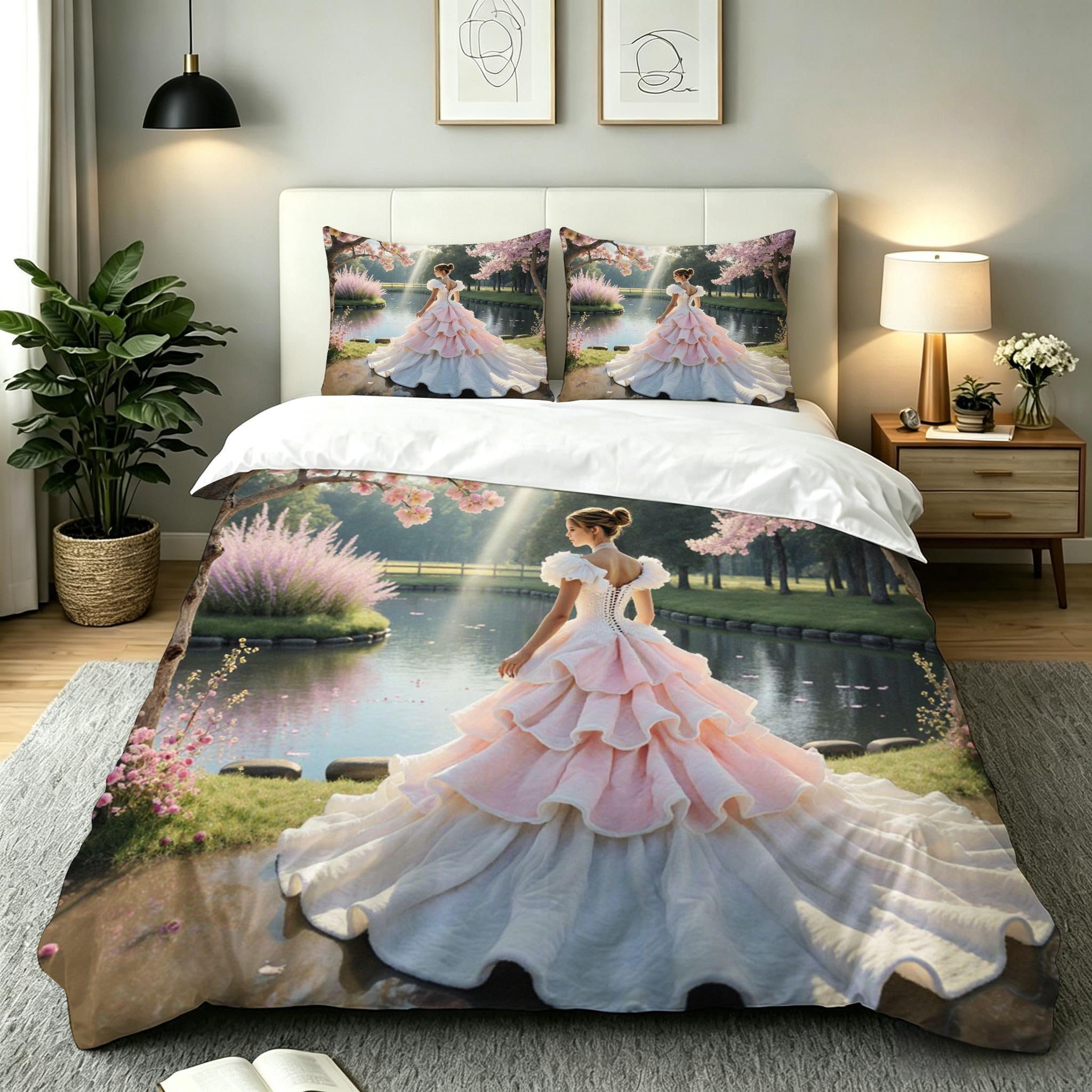 Housse de couette 220x240 fille rose parure de lit microfibre 3 pièces