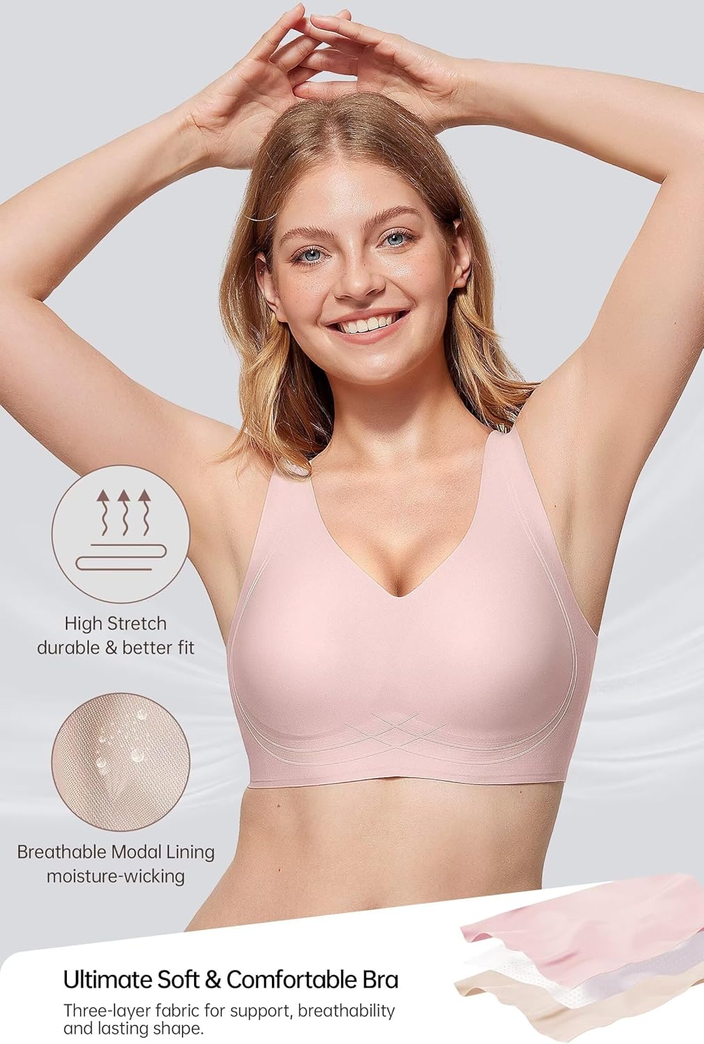 Vertvie Women's Wireless Supportive Bras Comfortable Seamless Full Coverage Bra No Underwire Soft Push Up Everyday Bralette - Image 4