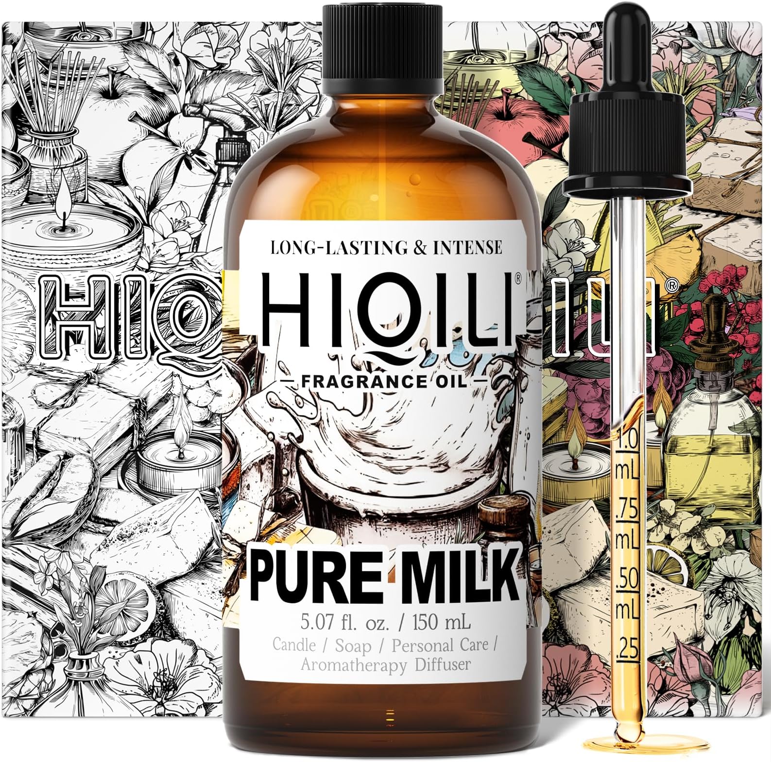 HIQILI Pure Milk Fragrance Oil for Home Diffuser, Ideal for Making Soap, Candles, Sugar Scrub, Skin & Body, Pet Safe - 5.07 Fl Oz