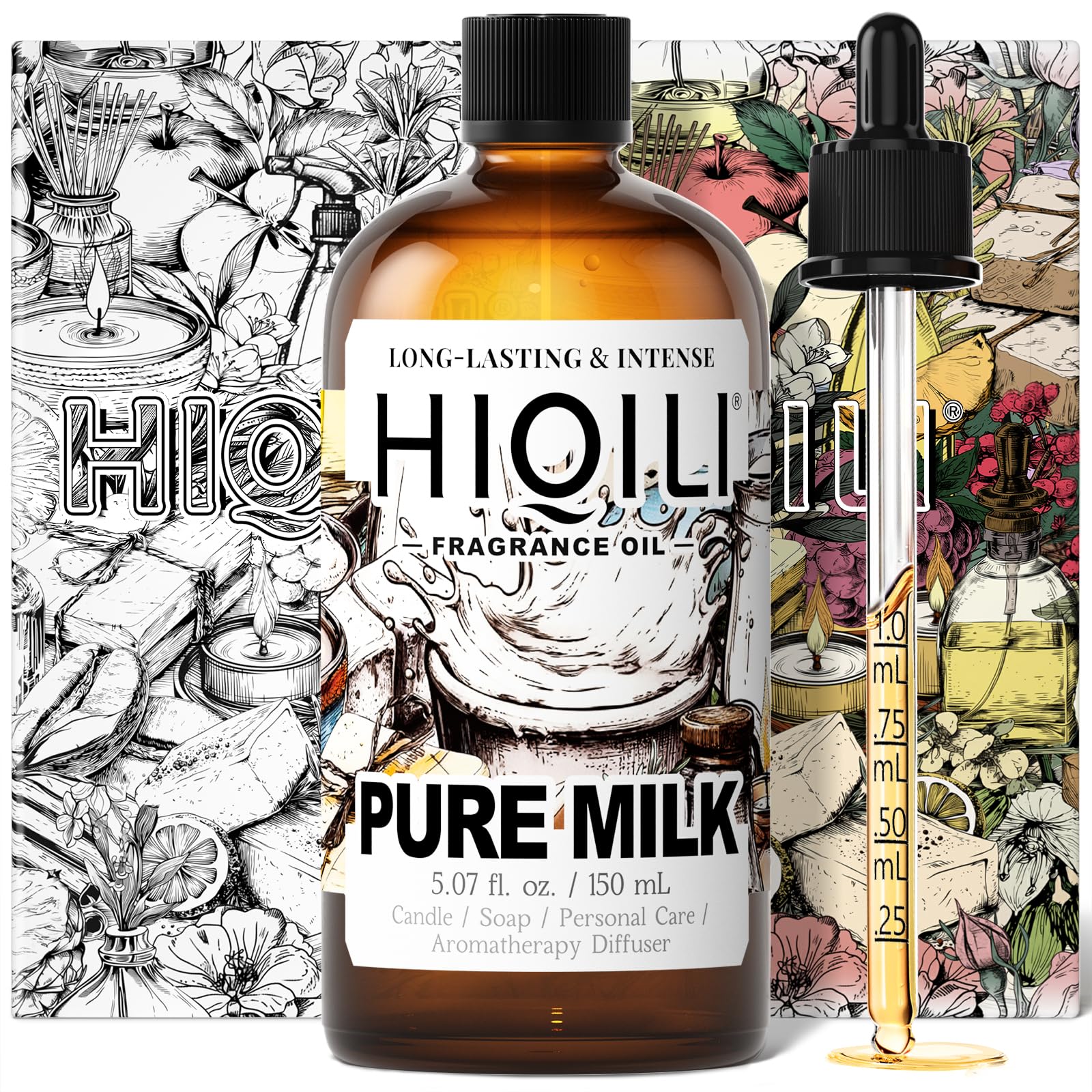 HIQILI Pure Milk Fragrance Oil for Home Diffuser, Ideal for Making Soap, Candles, Sugar Scrub, Skin & Body, Pet Safe - 5.07 Fl Oz