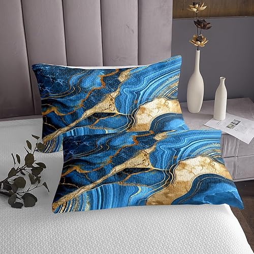 Miniatura 8 de Erosebridal Juego de edredón de mármol amarillo, tamaño King, juego de colcha dorada para hombres, juego de colcha abstracta de mármol metálico con
