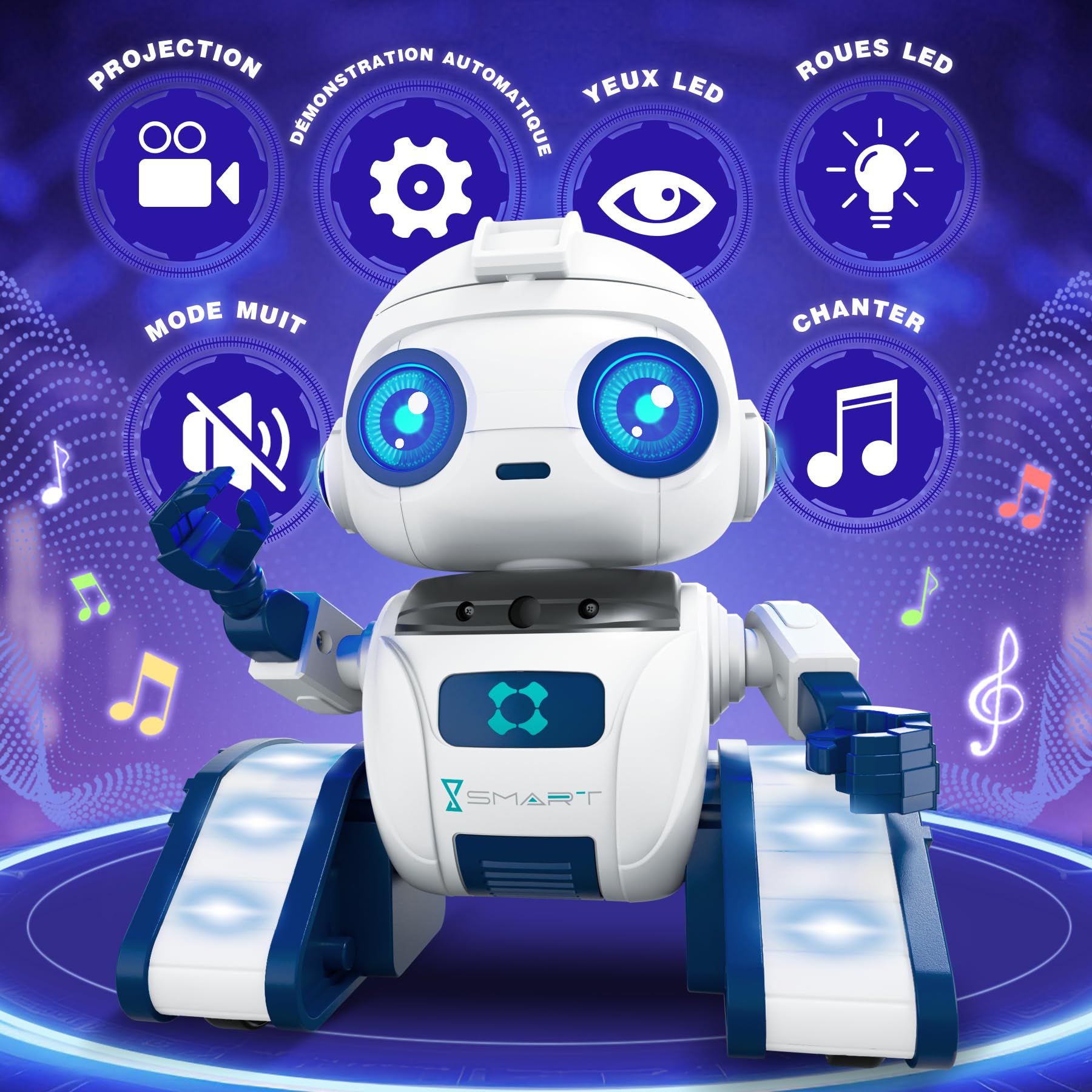 Robot Enfant Jouet, Projecteur Ciel Etoile, Robot Télécommandé Rechargeable, Intelligent Geste ContrôLe, Jouet Cadeaux d'anniversaire pour Garçons et Filles âgés de 4, 5, 6, 7, 8