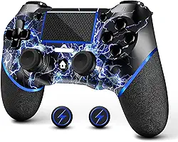 AceGamer Wireless Controller for PS4, Custom Design V2 Gamepad Joystick for PS4 with Non-Slip Grip of Both Sides and 3.5mm Audio Jack! Thumb Caps Included! (Lightning)