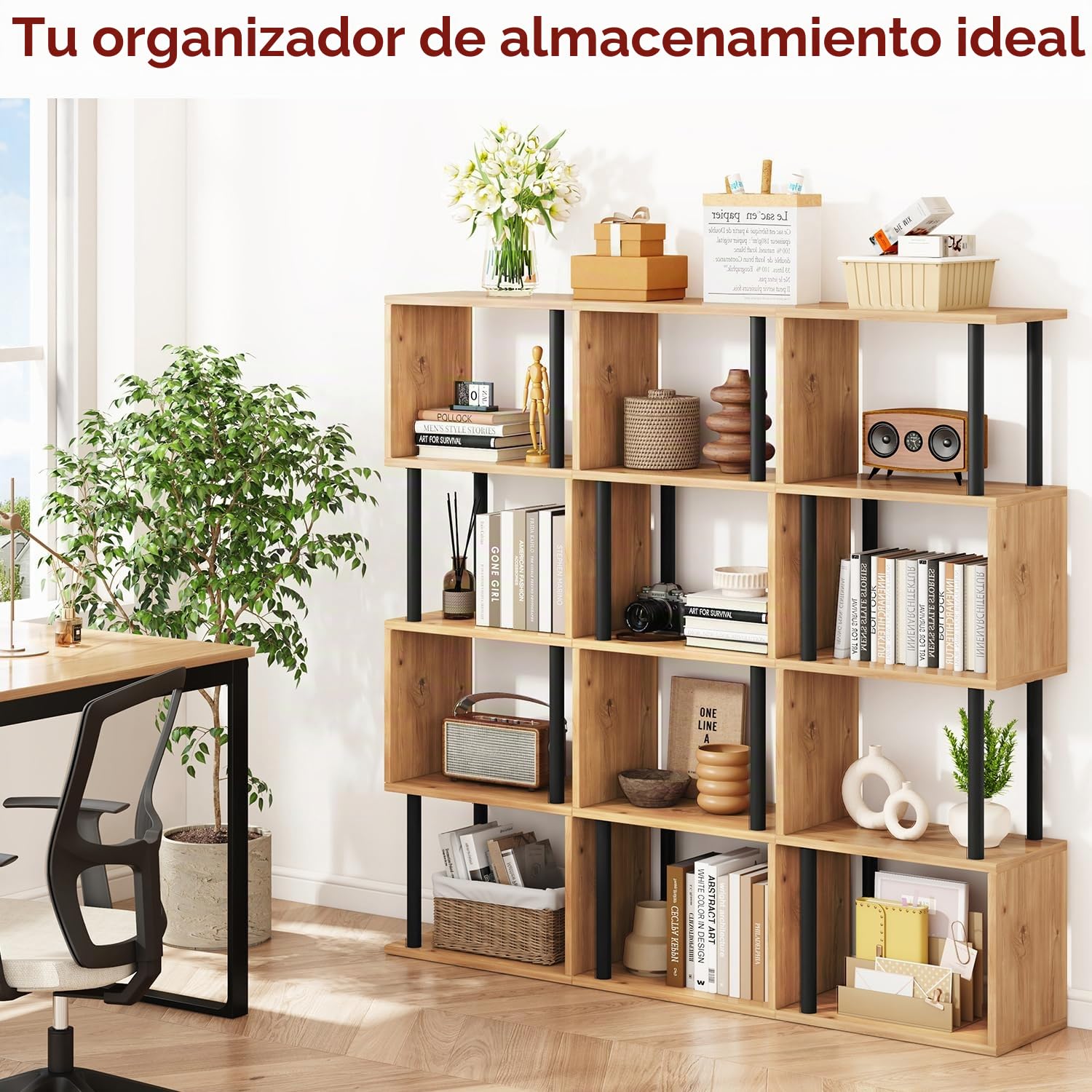 IBUYKE Libreria Estanteria Moderna,Librería En Forma De S De 5 Niveles,Estantería De Exposición,Librería Vertical Almacenaje para Sala De Estar, Dormitorio, Oficina En Casa,Roble WBC015W