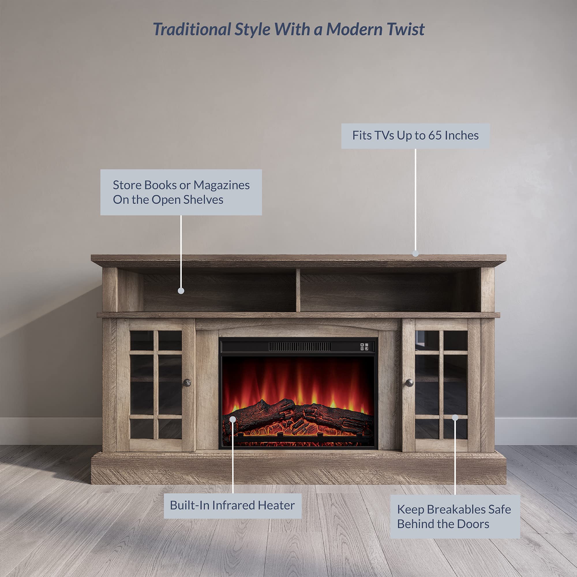 Buy BELLEZE Traditional 58 Inch Rustic Electric Fireplace TV Stand