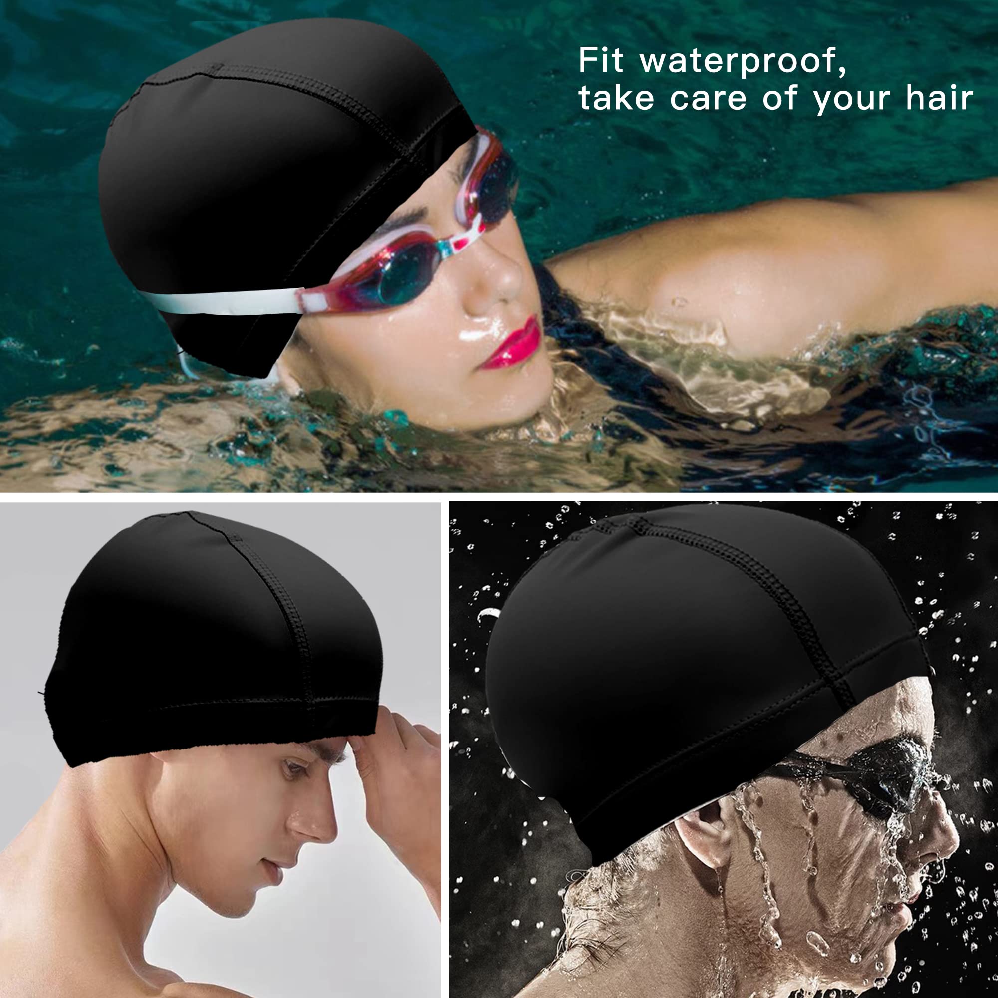 Bonnet de Bain Piscine Natation pour Adulte Bonnet de Bain Tissu PU Souple Bonnet de Natation pour Mixte Adulte Hommes Femmes