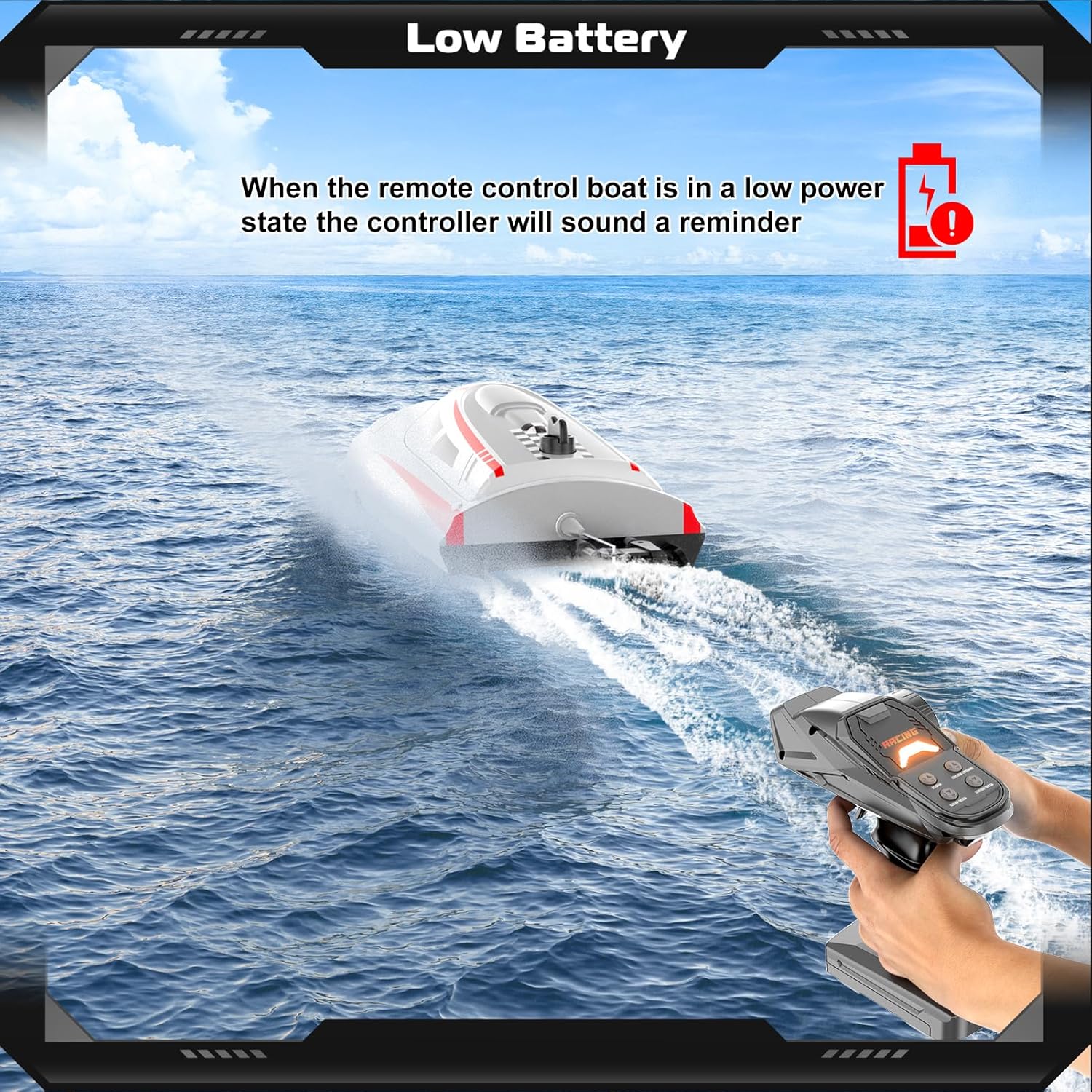 RC Boat, 2.4GHZ 30km/h RC Speed Boat with 390 Motor, Water Cooling System, Low Power Reminder, Auto Self-Righting, Off Water Sensing Water Play Toy Gift for s s