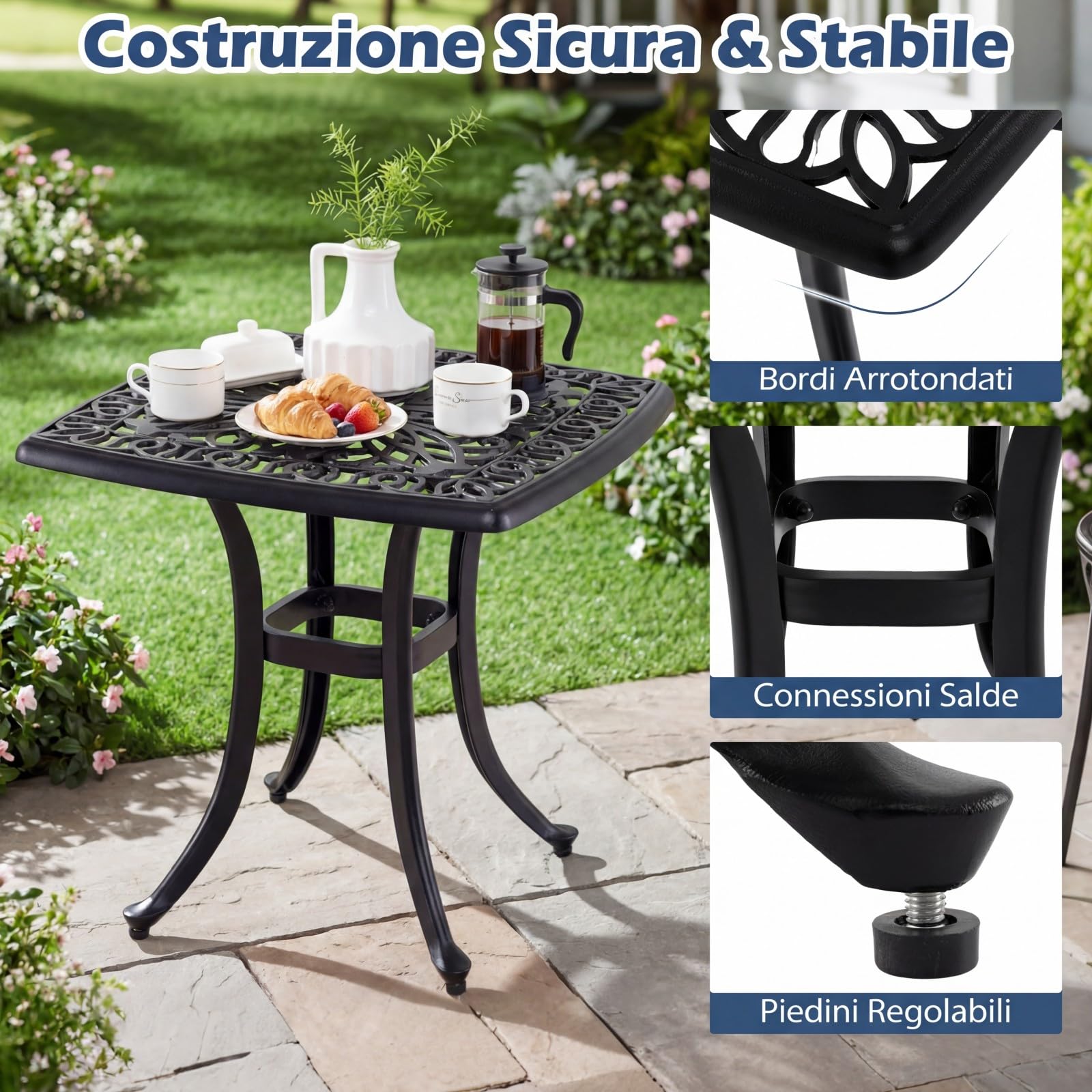 COSTWAY Tavolino da Esterno con Foro per Ombrellone | in Alluminio, Quadrato Antiruggine, per Giardino, Veranda e Balcone, Portata 120 kg
