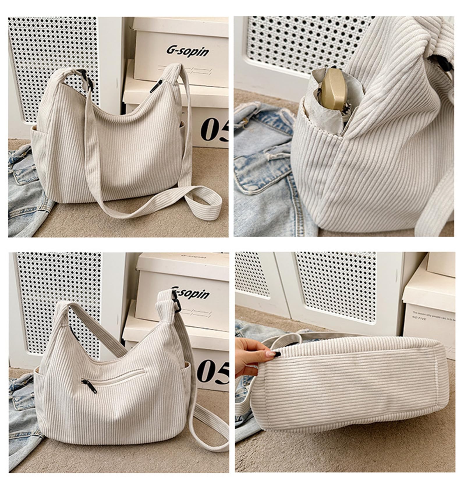 HAIWILL Crossbody Bag Damen Umhängetasche Mittelgroß Cord Halbmond Tasche Hobo Bag Shopper Tasche Damen Beuteltasche Stofftasche Schultertasche für College Schule Arbeit Reisen Einkaufe