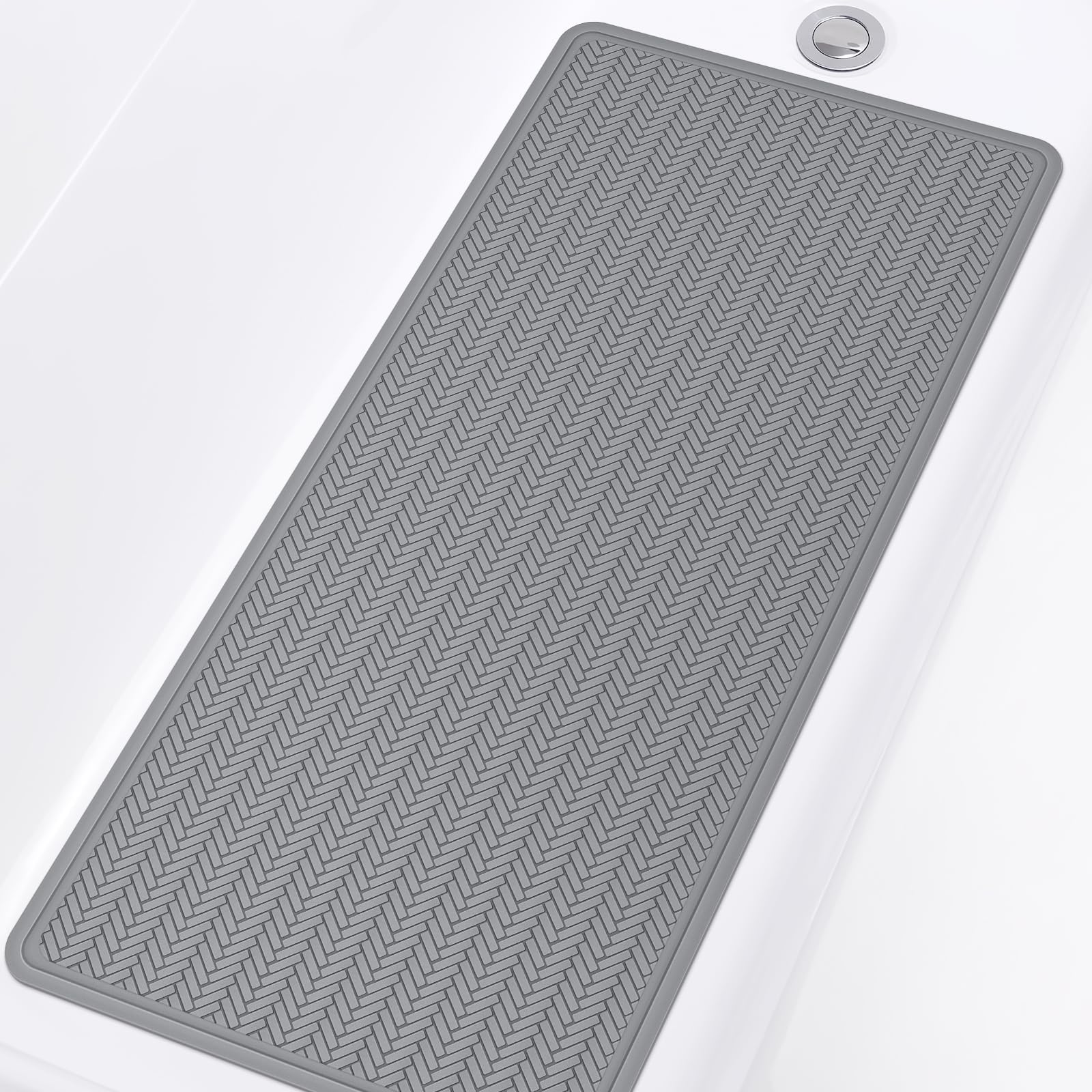 OTHWAY Bathtub Mat Non Slip, Extra Long Rubber Bath Mat for Tub, Machine Washable Shower Anti Slip Mat with 332 Strong Suction Cups (Grey, 36" x 17")
