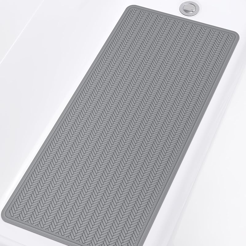 OTHWAY Alfombrilla de baño antideslizante, alfombrilla de baño de goma extra larga para bañera, alfombrilla antideslizante para ducha lavable a máquina con 332 ventosas fuertes (gris, 36" x 17")