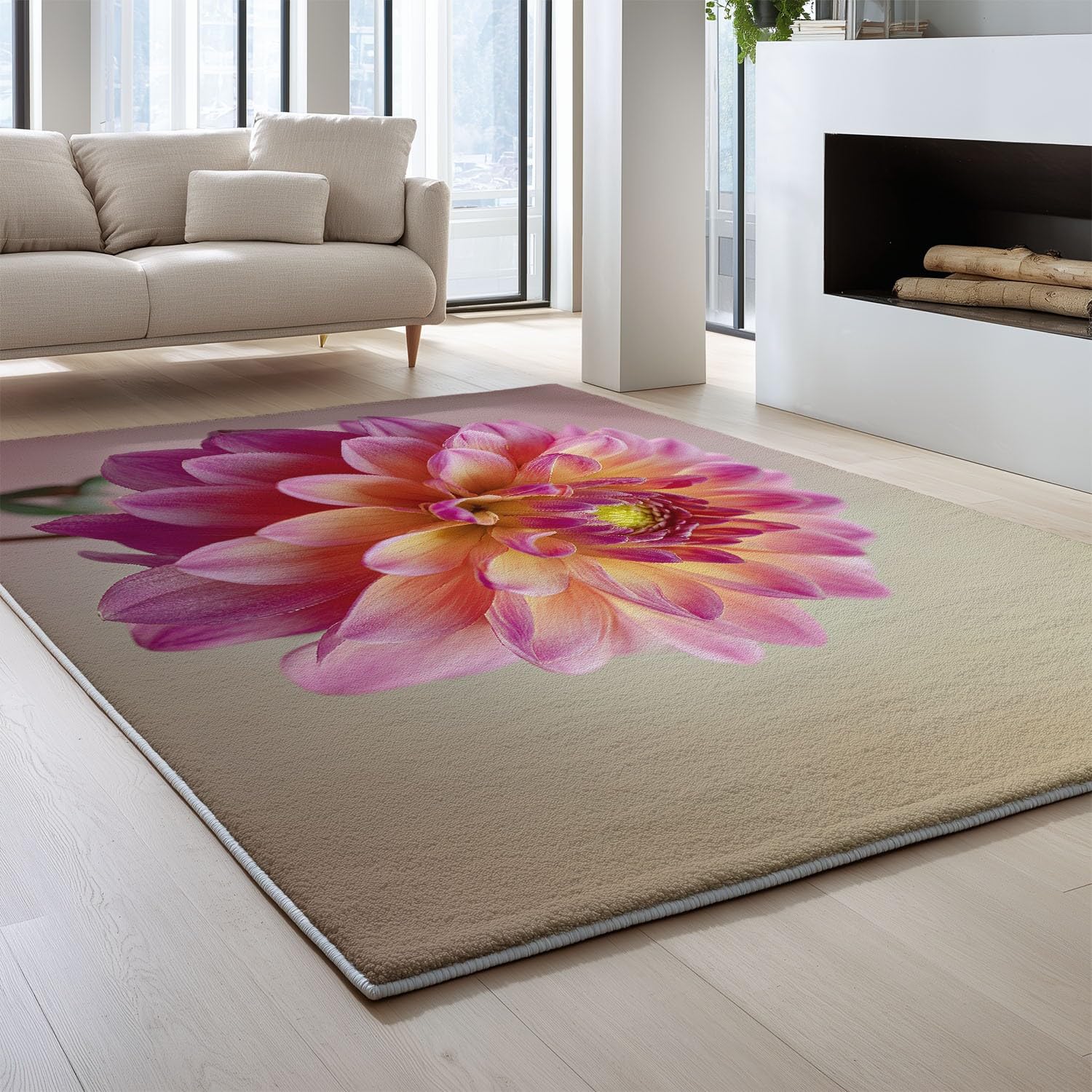 Générique Botaniczny minimalistyczny miękki dywan fotografia kwiatowy drukowany dywan dalia kwiat kwitnący zmywalny antypoślizgowy dywan do salonu sypialni, biura 120 x 180 cm