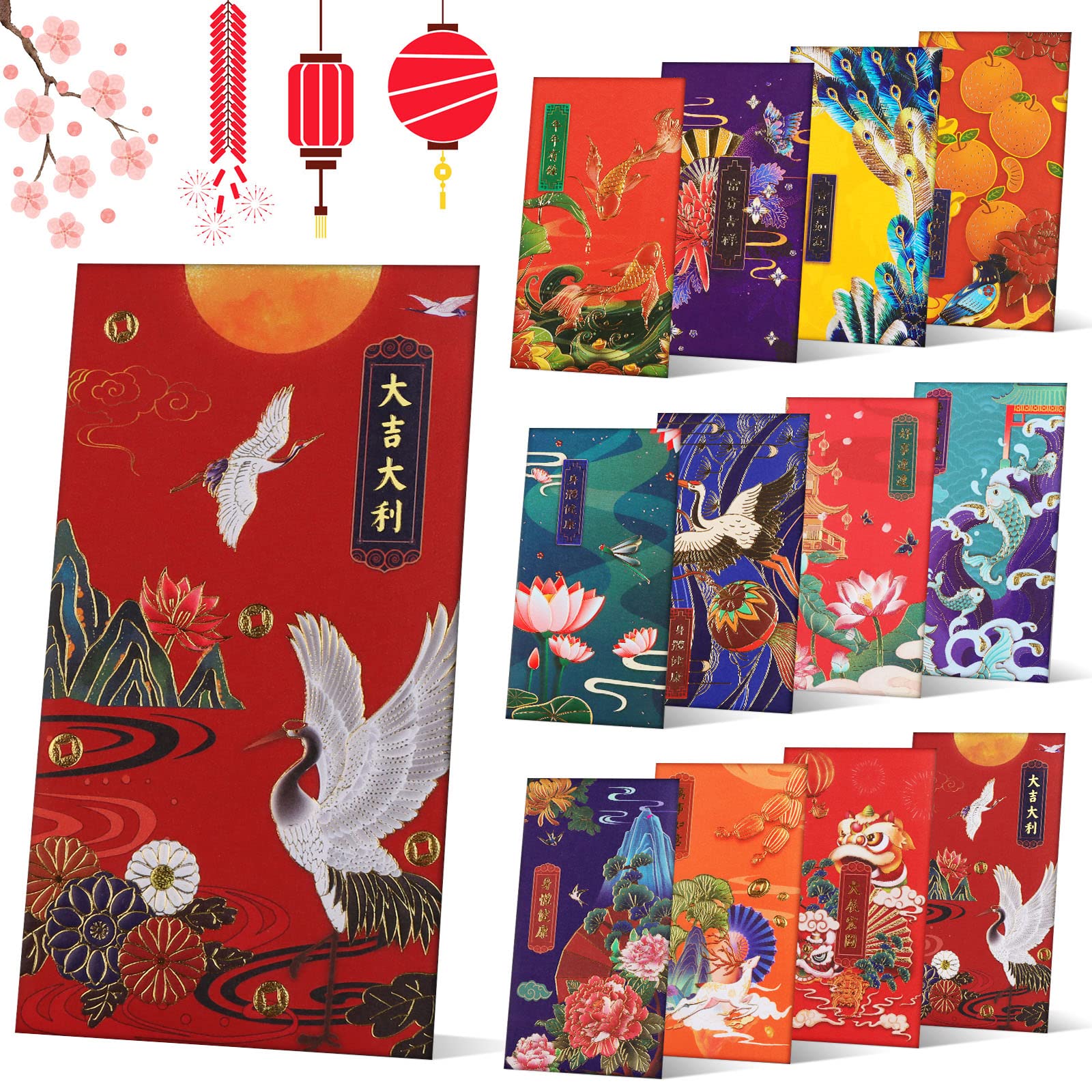 24PCS Chinese Red Envelopes Hong Bao Lucky Money Envelopes 2025, Chinese New Year Red Pockets Bronzing Design for New Year, Spring Festival, Birthday
