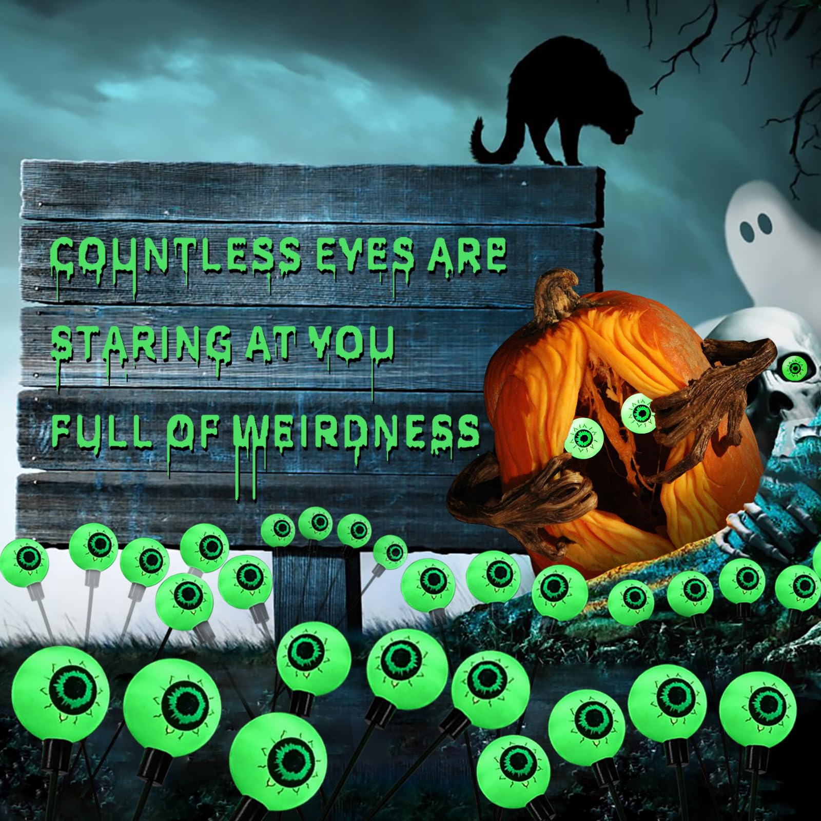 Aogist Halloween Decorations Eyeball Swaying Firefly Light Bright Long Standby Time Waterproof Outdoor Lights for Beautiful Spaces Garden Yard Lawn Pathway Porch Party Decor (Green, 2 Pack-12 LEDs)