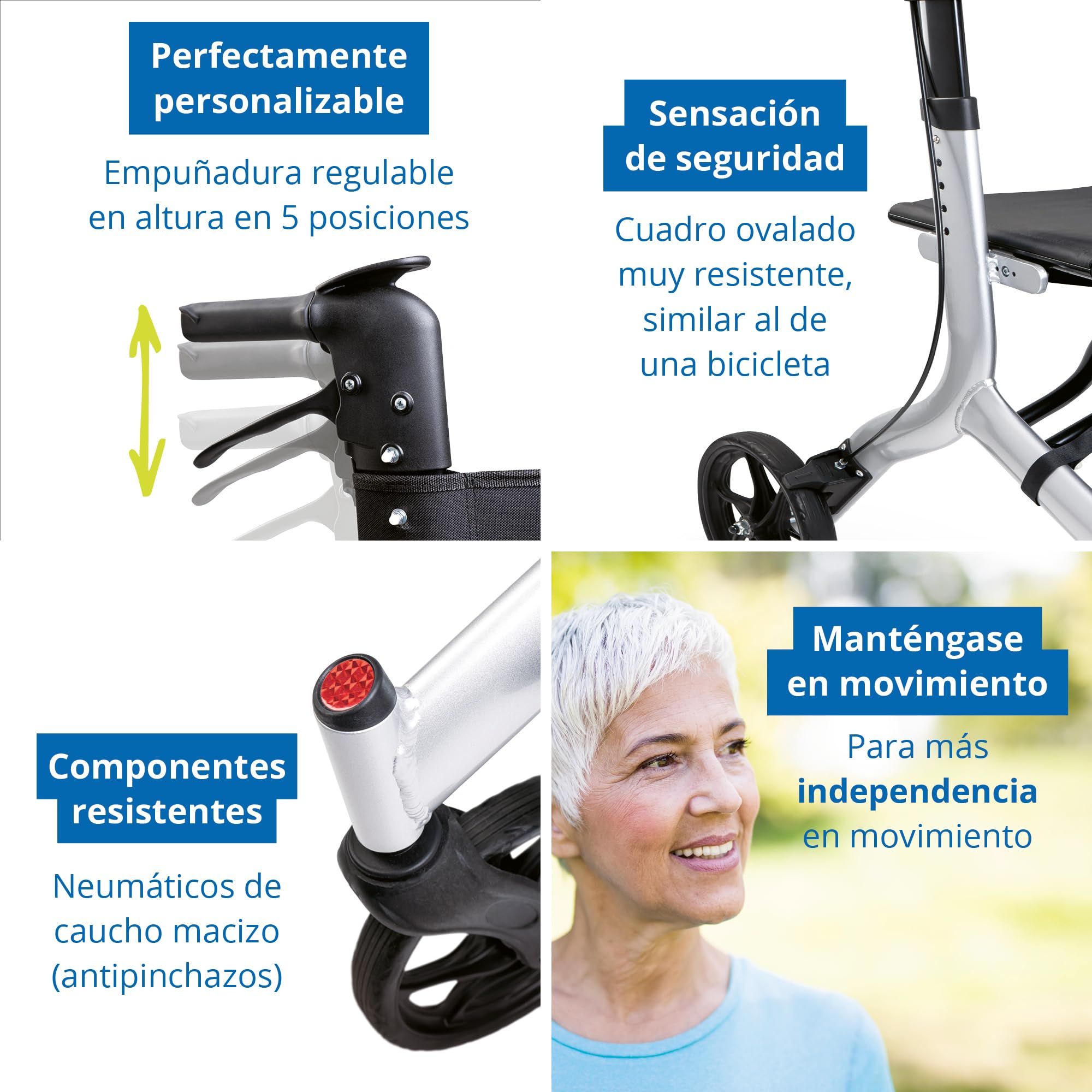 Weinberger Andador XXL de aluminio, estable hasta 180 kg, dispositivo médico clase 1, certificado SGS, plegable, altura ajustable, plegable, estable, 02262