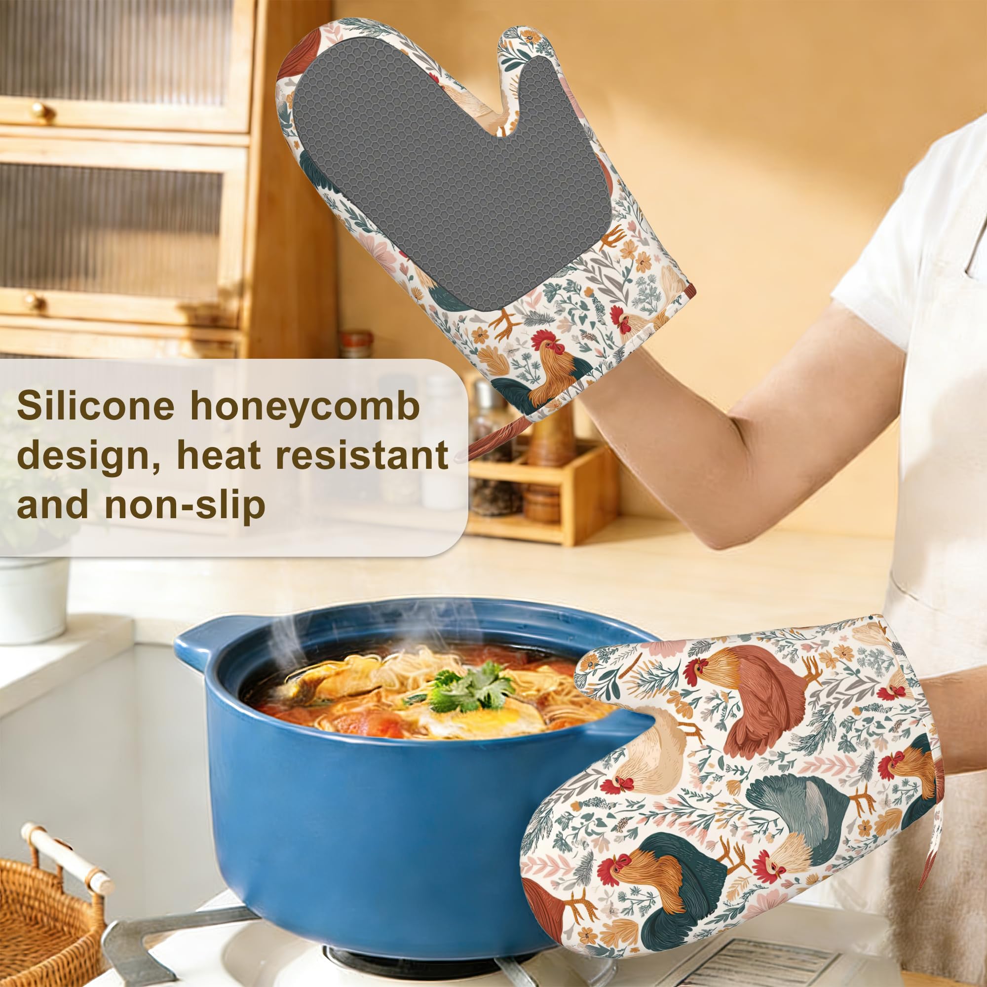 Juego de 4 manoplas de horno y soportes para ollas, resistentes al calor, antideslizantes, para plantas, almohadillas calientes, regalos de cocina para mujeres, panaderas, amantes de la cocina