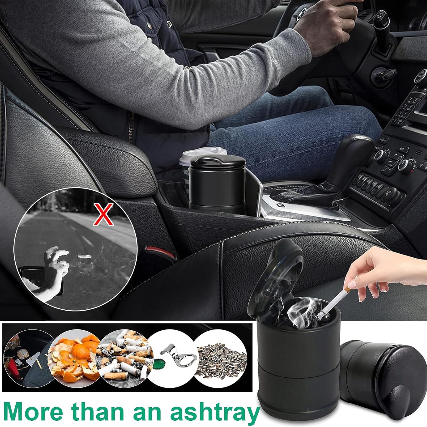 2 PCS Portable Ashtray, Car Ashtray with Lid Smell Proof, Portable Ashtrays for Cigarettes, Portable Car Ashtray Cup, for Cars Auto Truck(Black) — view 4