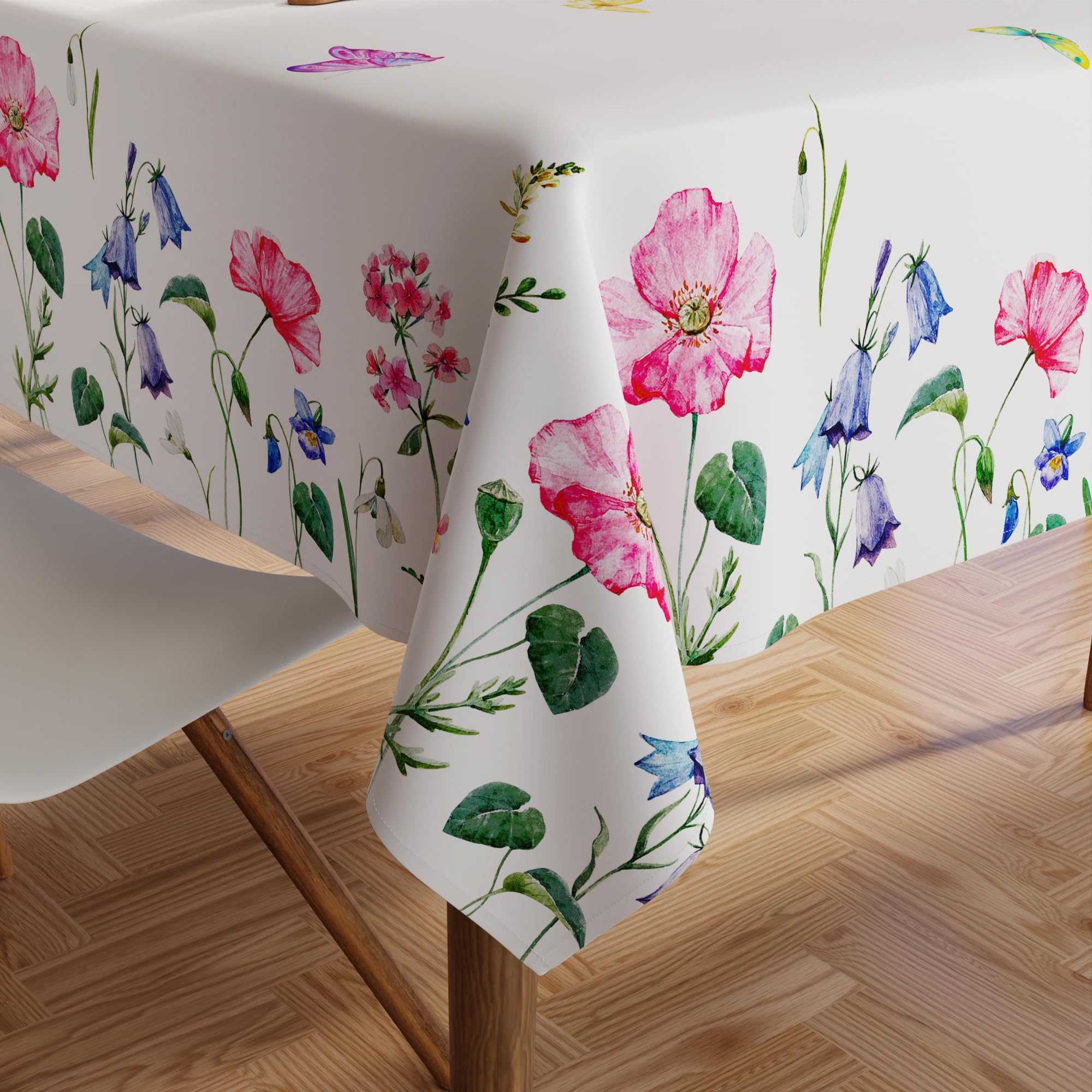 Encasa XO Dining Table Cover Cloth for 4 to 6 Seater | 140x180 cm Rectangular Table Cloth | Water Repellent Polyester Tablecloth for Indoor & Outdoor Use - Pink Butterflies Digital Print