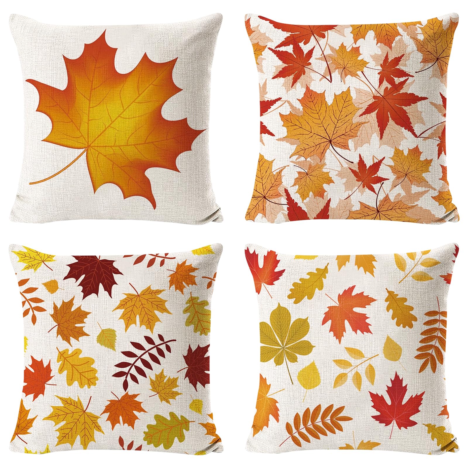 Lot 4 Housses Coussin D’automne Mélange Coton Tissé
