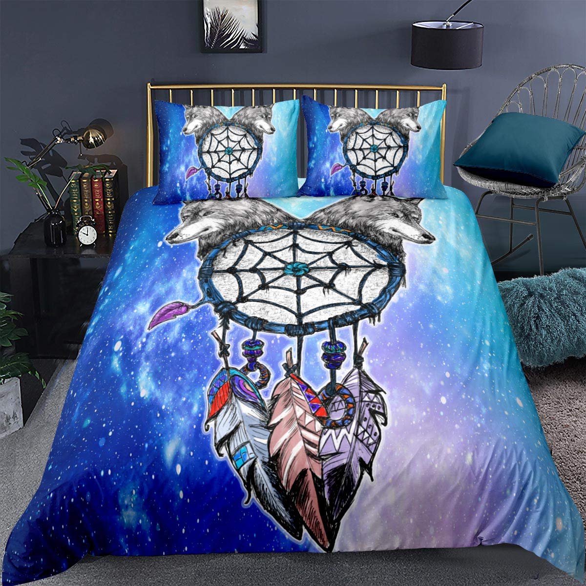 Parure de lit loup Super King Size housse de couette indienne 3 pièces