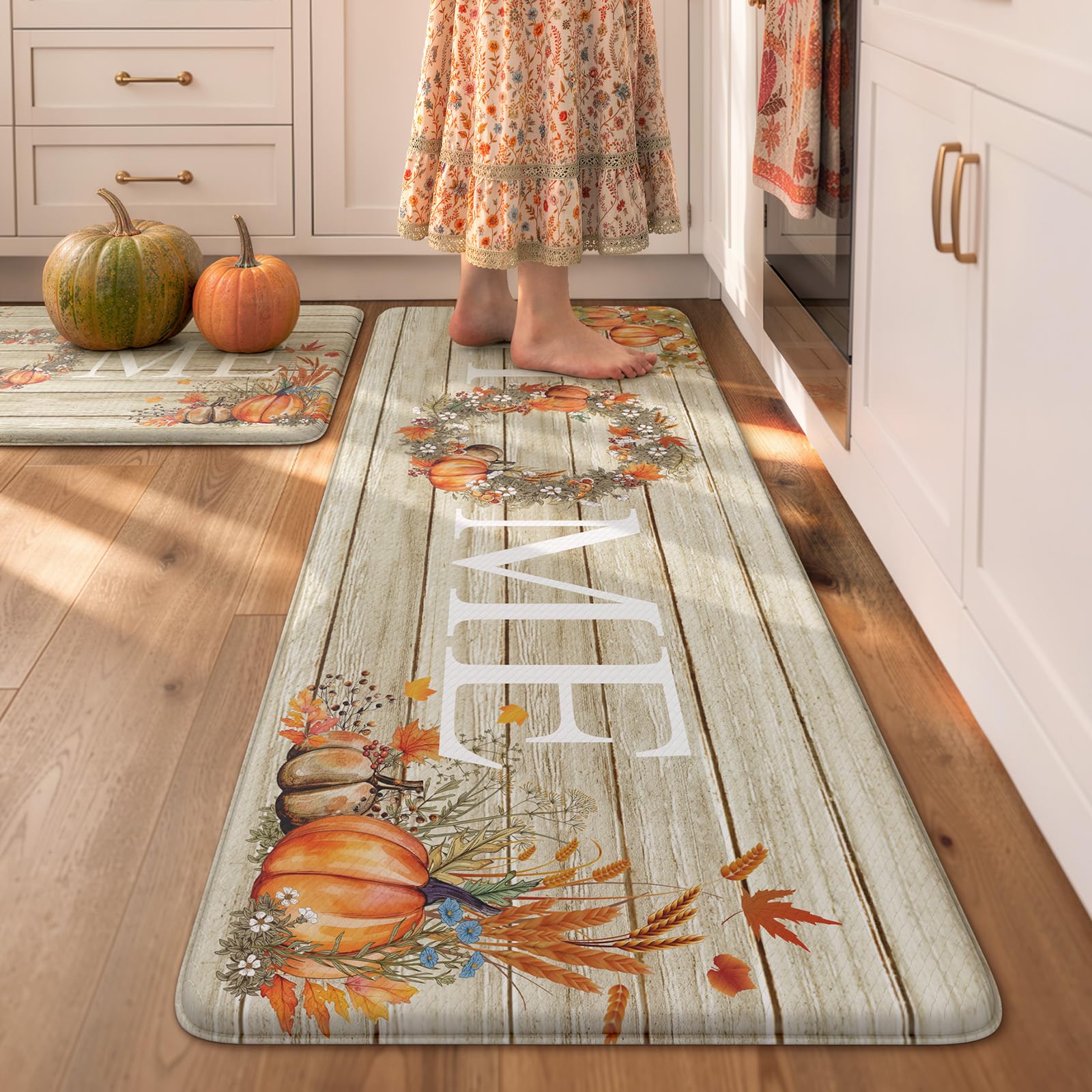 Alfombras de cocina antifatiga de calabazas KIMODE, juego de 2 tapetes acolchados para fregadero