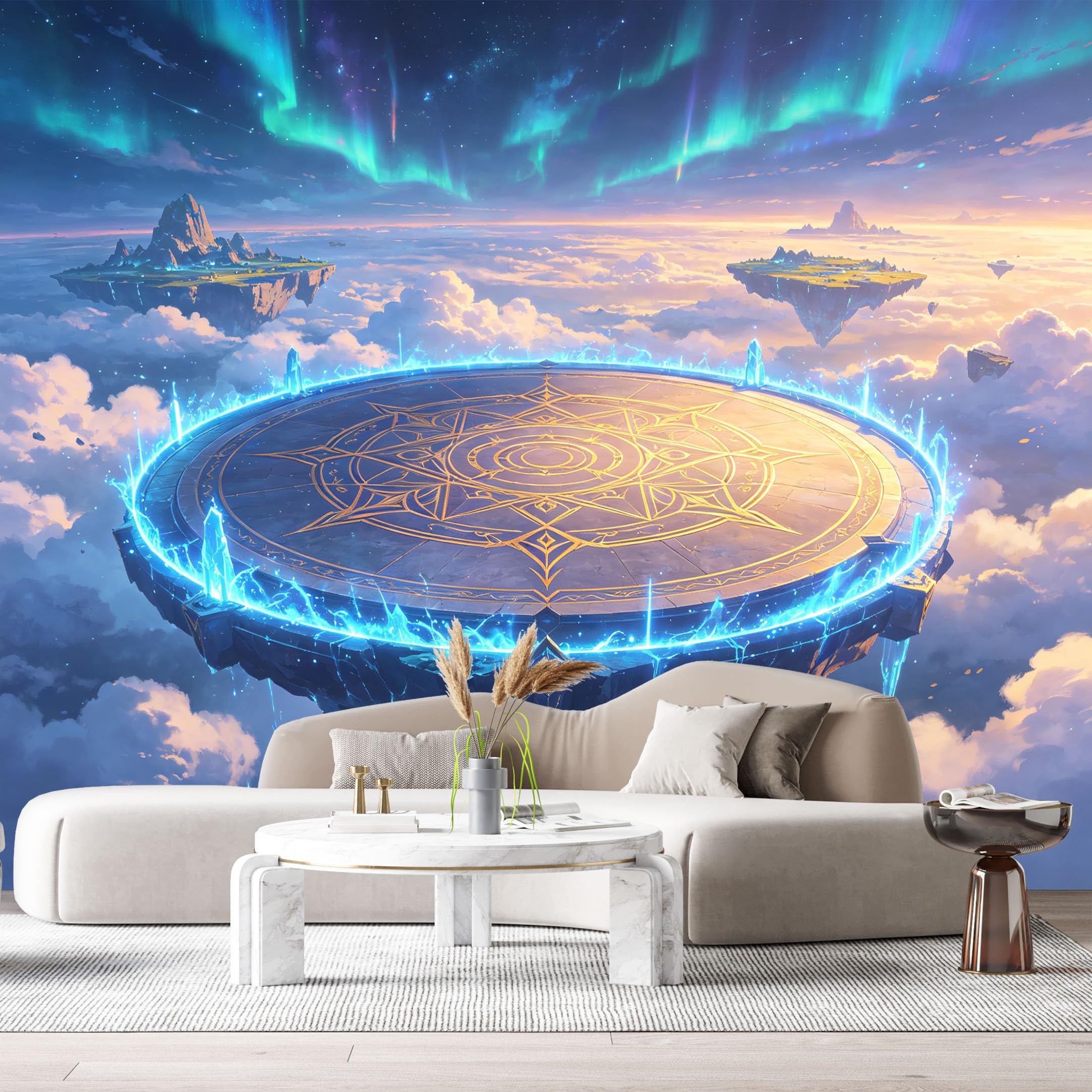 Custom Size Wall Murals Floating Island Aurora Sky Abstract 3D SelfAdhesiveWall Fabric Removable Wallpaper Wall Decor for Living Room Bedroom Bathroom