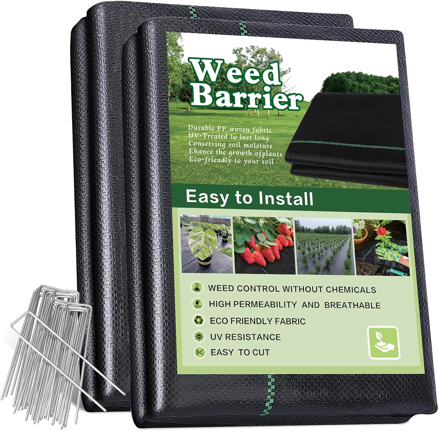 3x100FT Weed Barrier Landscape Fabric, 3.2oz Heavy Duty Garden Cloth, Ground Cover for Gardening, Come with 20 U-Shaped Securing Pegs