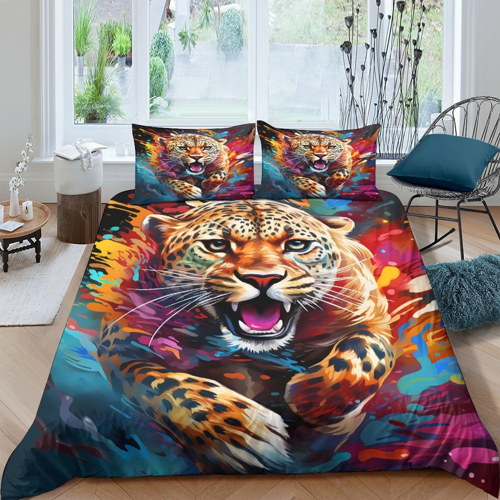 Ctjqhvkz Style-4 3D Printed Vibrant Leopard Fitted Sheet Microfiber Soft Animal Pattern Mattress Cover For Bedroom Dorm Home Decor Single（135X200cm）