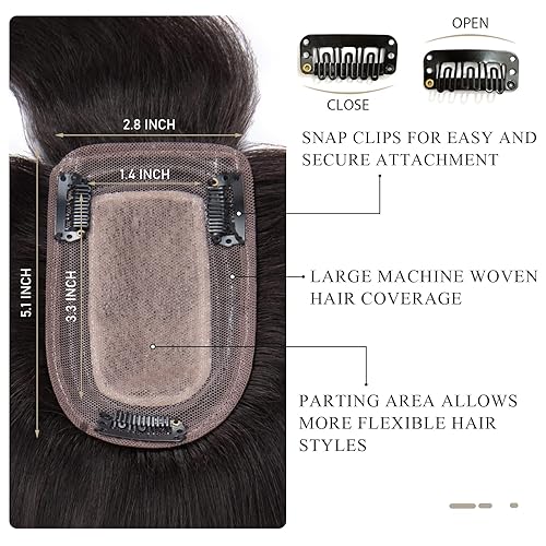 Miniatura 3 de Hairro Extensiones de cabello humano con flequillo, extensiones de cabello virgen Remy con clip para mujer, base de seda de 2.8 x 5.1 pulgadas para