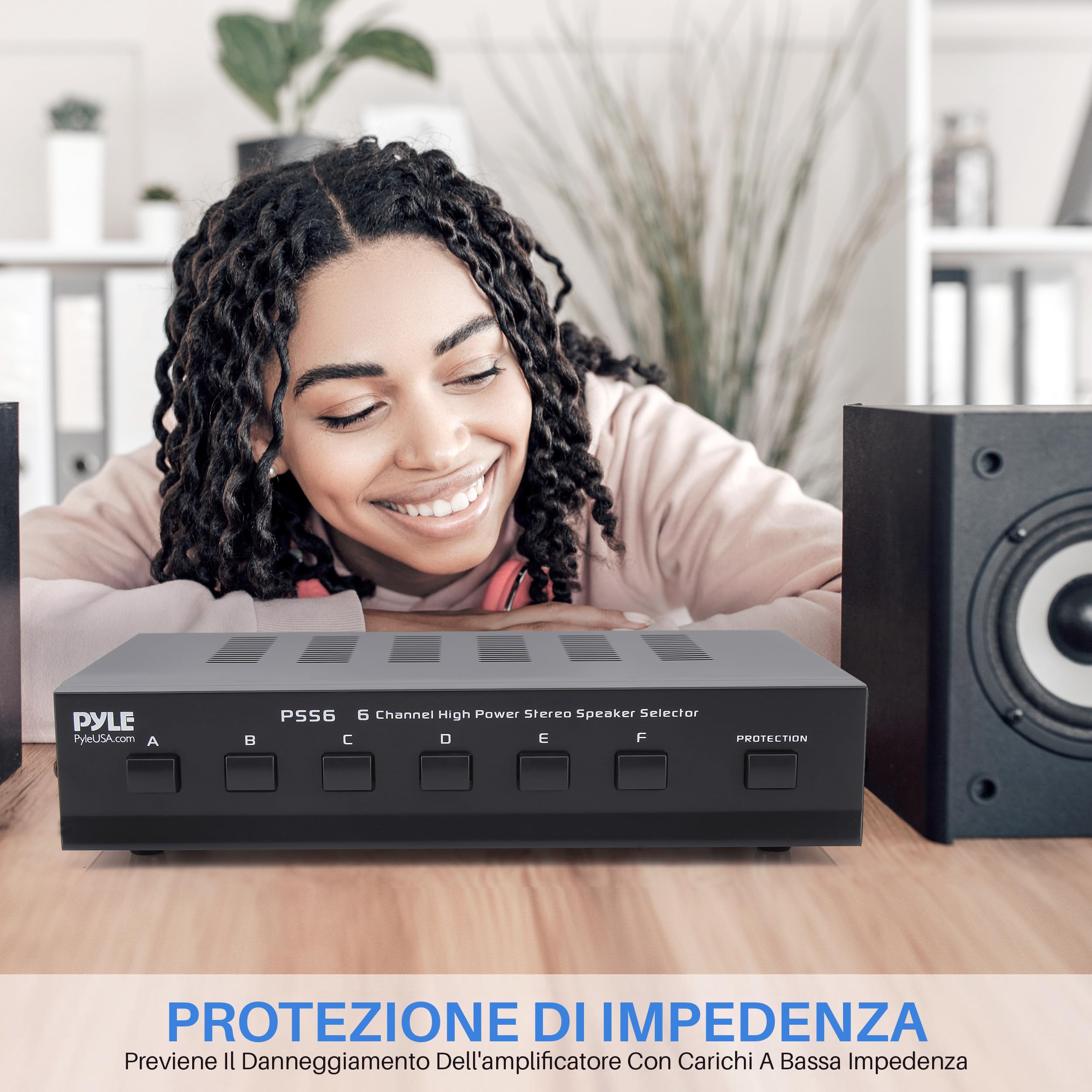 Pyle Amplificatore Audio Stereo Selettore Altoparlanti 6 Zone Interruttore Multi-Canale