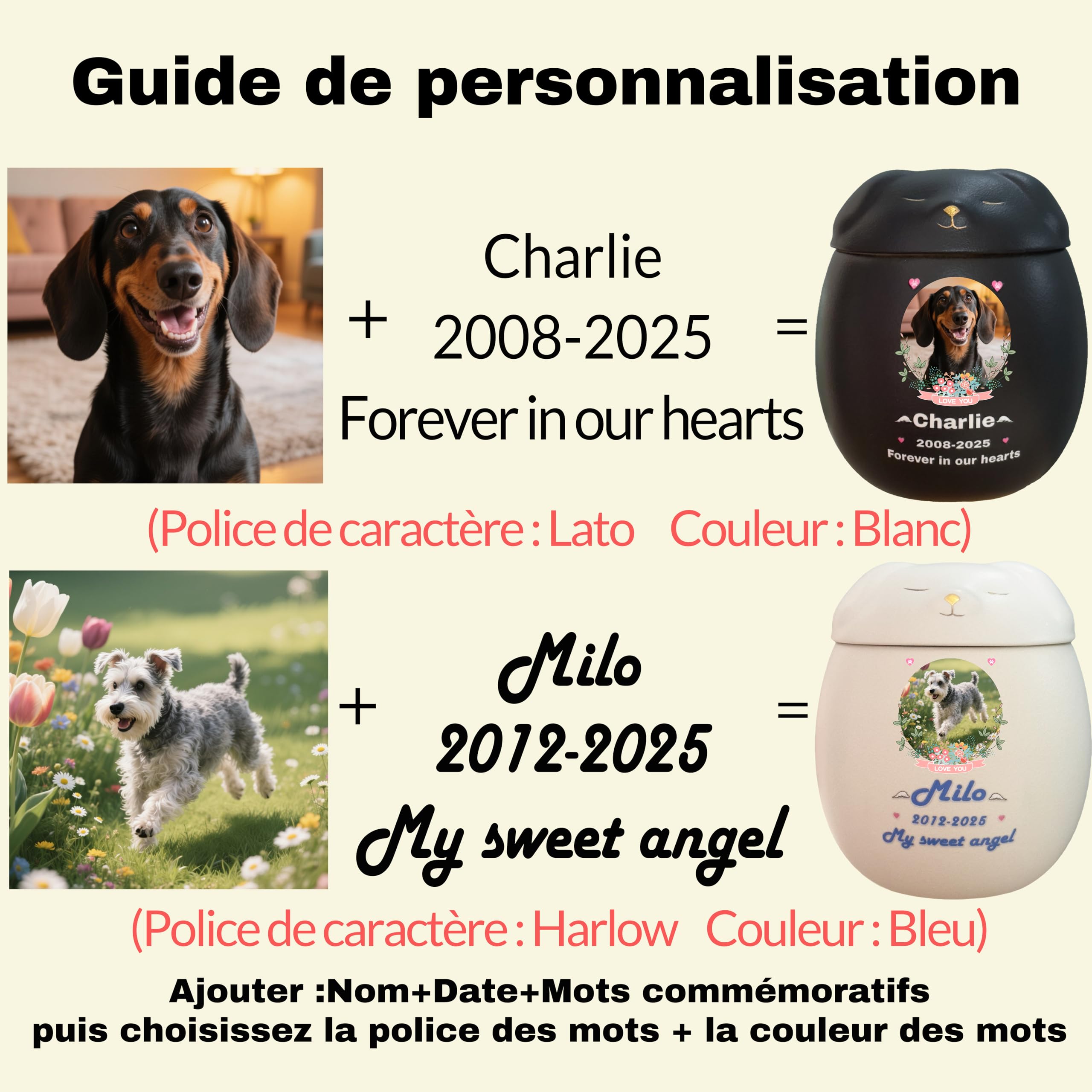 Générique Personnalisée Urne pour Chien, Urne à Cendres de Chien,Boîte à Souvenirs en céramique, Perte de Chien, Fait à la Main sur Mesure (Petit Noir, Cendres de Petite Taille ≤10 kg (Pas d’os))