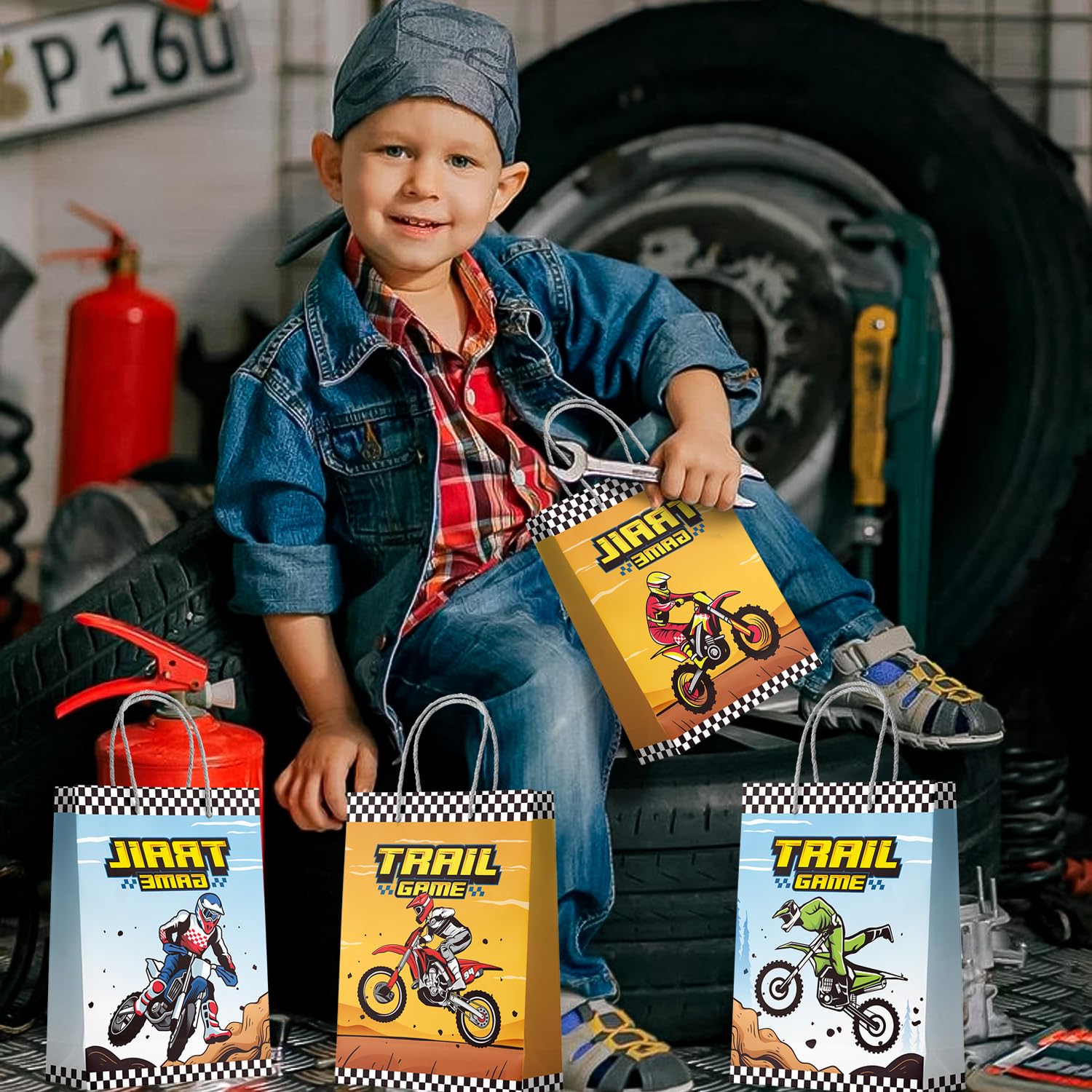 Dirt Bike Party Favor Bags, 24 Pcs Dirt Bike Party Bags Set Motorcycle Themed Party Favor Bags, Dirt Bike Party Gift Treat Bags Goodie Bags for Dirt Bike Birthday Party Decorations