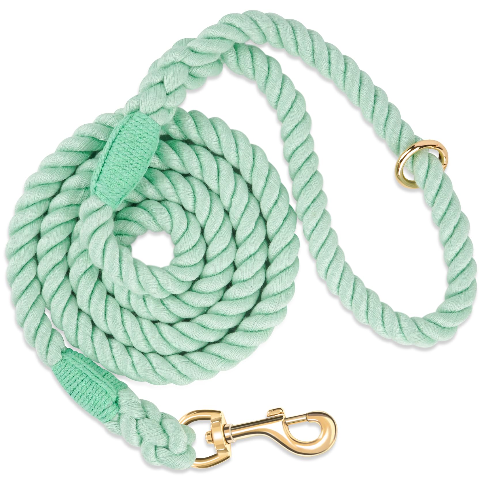 NUGUTIC 1.5M Dog Leash Handmade Braided Cotton Rope for Small Medium Large Dogs Durable Metal Clasp Light Green โ image 1