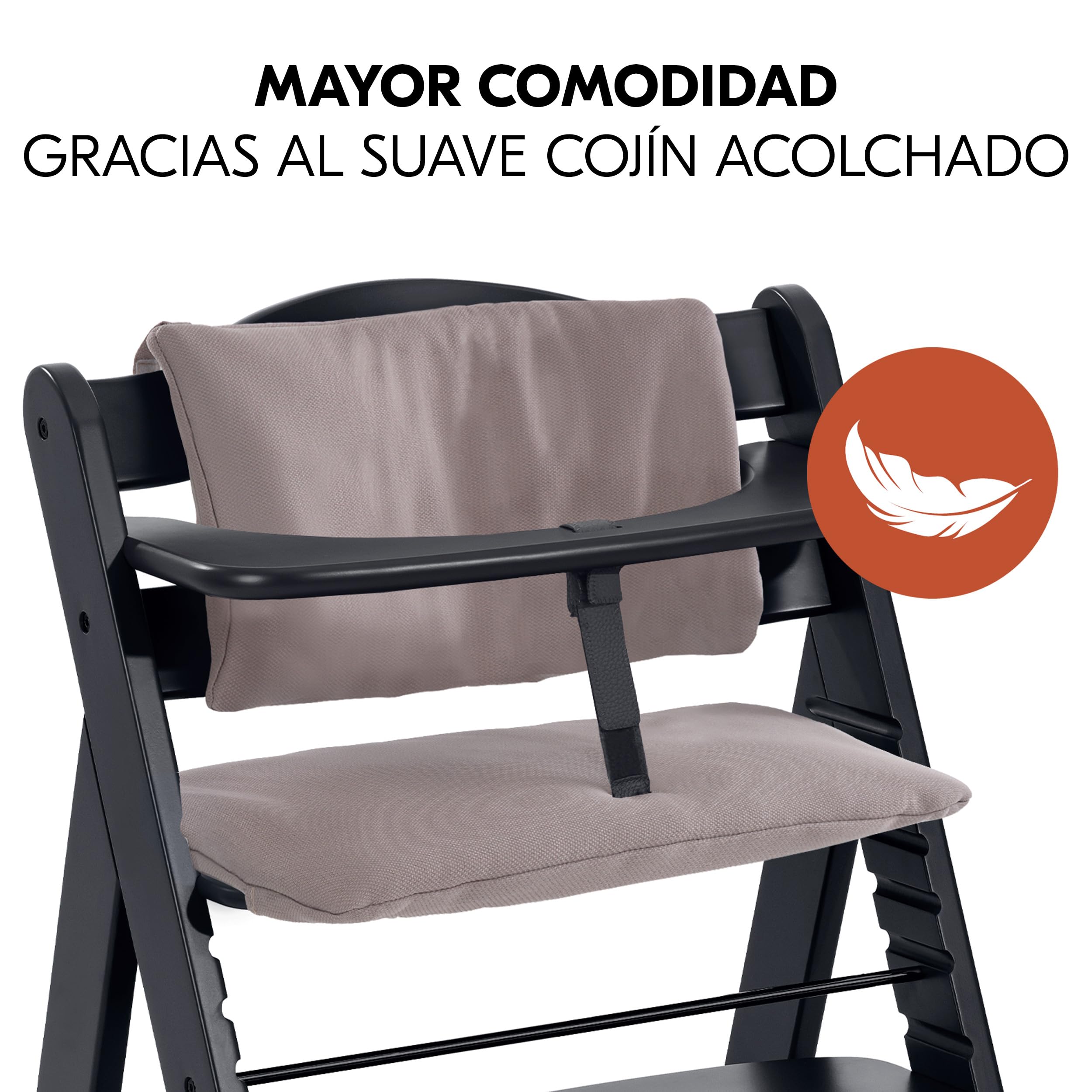 hauck Alpha Plus Newborn Set Trona Evolutiva Recién Nacidos con Hamaca Cojín y Arnés - Silla Alta de Madera para Bebés desde el Nacimiento - Tronas Primeras Comidas para Niños - Beige Negro | Trona de madera para niños desde el nacimiento hasta 90 kg, inc