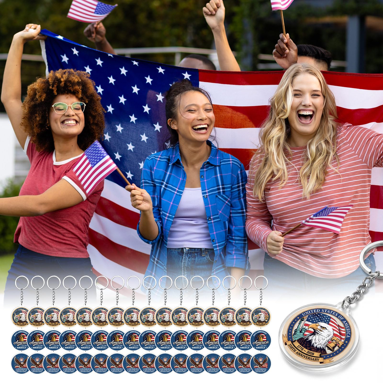 : Sureio 250周年記念 USA キーホルダー 48個 バルク 愛国的 アメリカ 250年 ギフト 7月4日 パーティー 記念品 大人 退役軍人の日 独立記念品 アクセサリー : ファッション : Sureio 250周年記念 USA キーホルダー 48個 バルク 愛国的 アメリカ 250年 ギフト 7月4日 パーティー 記念品 大人 退役軍人の日 独立記念品 アクセサリー : ファッション