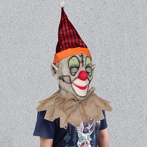 Miniatura 7 de Máscara de payaso de arpillera para Halloween, máscara de espantapájaros, divertida máscara de bromista con sombrero de bruja, nariz roja,