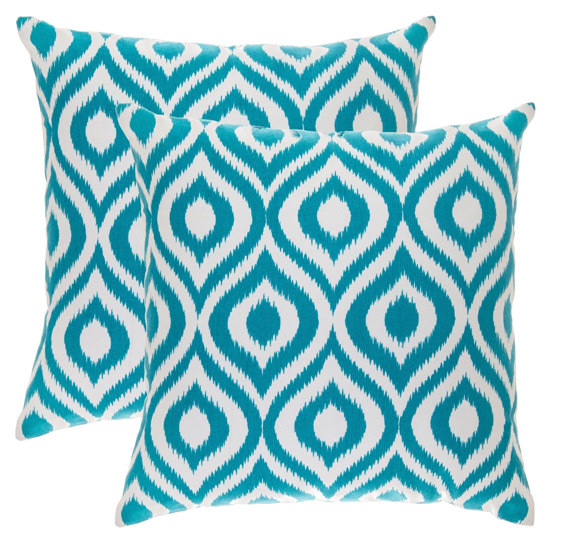 Treewool Turquoise (2 Pack Ogee Ikat Accent Cotton Canvas Cushion Covers (45 X 45 Cm, & White)