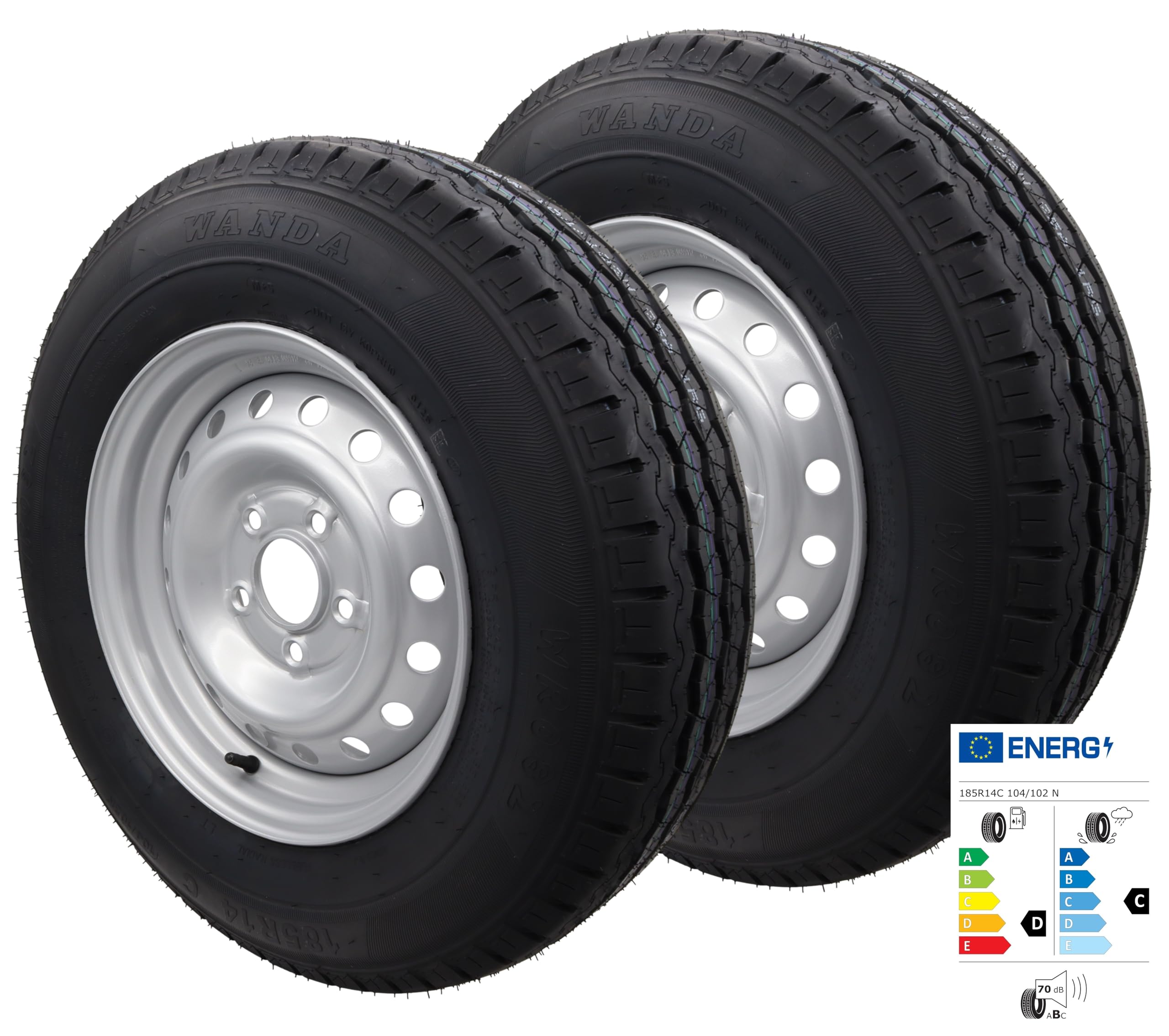 Ruota completa 185R14C 112 x 5, 900 kg, ruote da 14", 185/14 R 14 C, per rimorchio (2 pezzi)