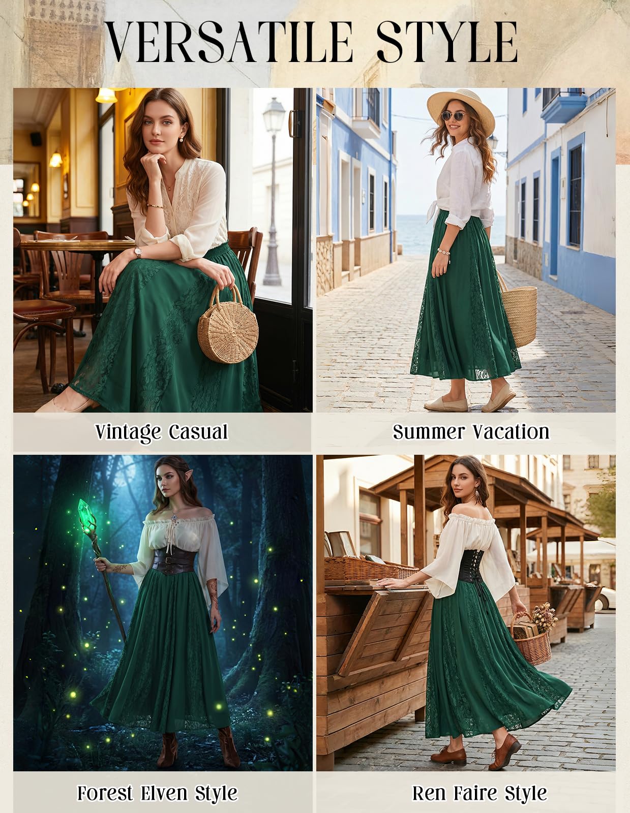 Scarlet Darkness Maxi gonna da donna boho fluida pizzo patchwork rinascimentale gonne lunghe con tasche