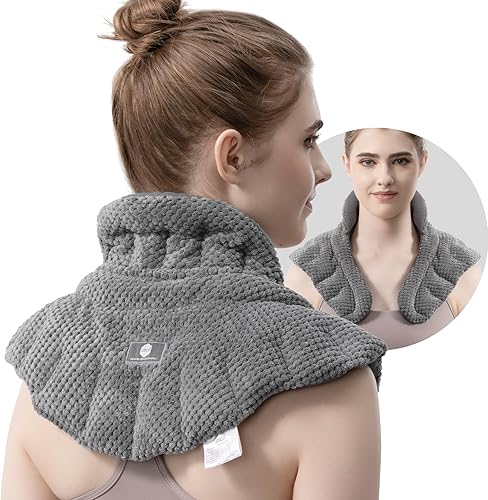 Almohadilla térmica para microondas para el cuello, los hombros y el alivio del dolor de espalda | Almohadilla térmica inalámbrica grande con peso