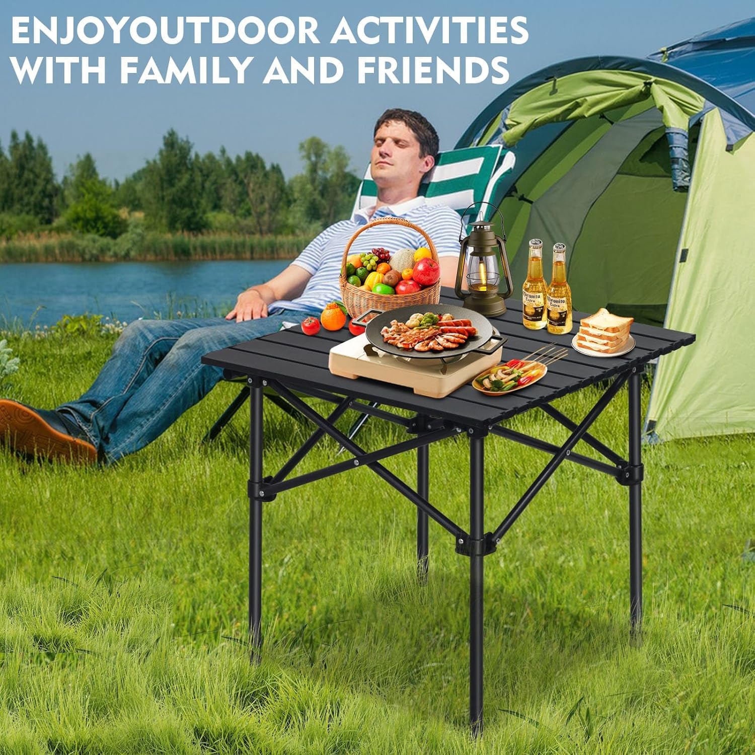 Jawsons Lightweight Outdoor Camping Folding Table with Aluminum Top | Portable Foldable Picnic, Beach, Hiking, Fishing Table with Carry Bag | Compact & Easy to Carry (Camping Table 53×51×50 cm) 4