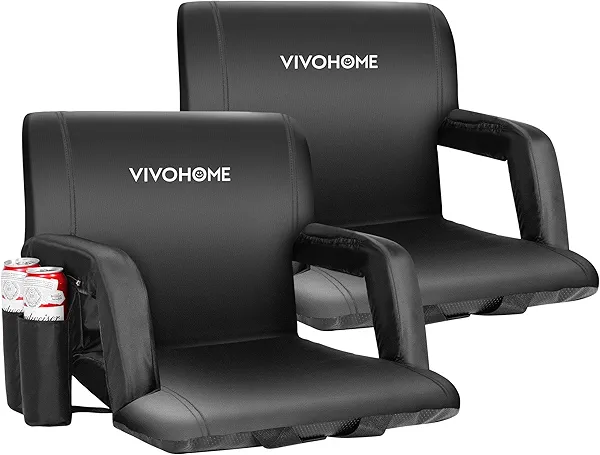 VIVOHOME Portable Reclining Stadium Seat Chairs for Bleachers with Padded Backrest and Adjustable Armrests, Set of 2
