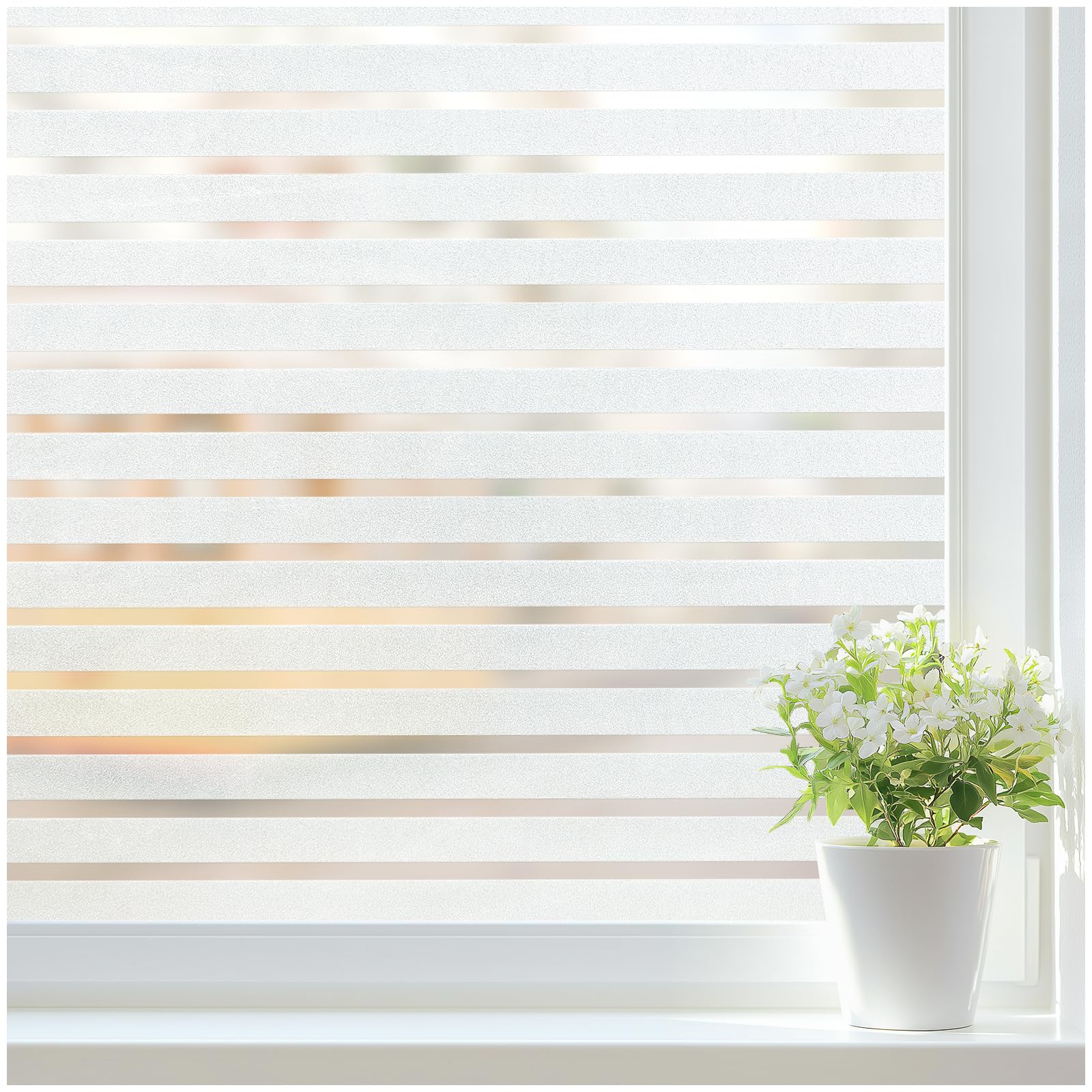 DOWELL Window Film Privacy Film for Glass Windows 60x200cm, Classic Stripes Pattern Decorative Sticker Anti UV Static Cling, Glass Vinyl Opaque Non Adhesive, Temporary Blinds for Home, Office — image 1
