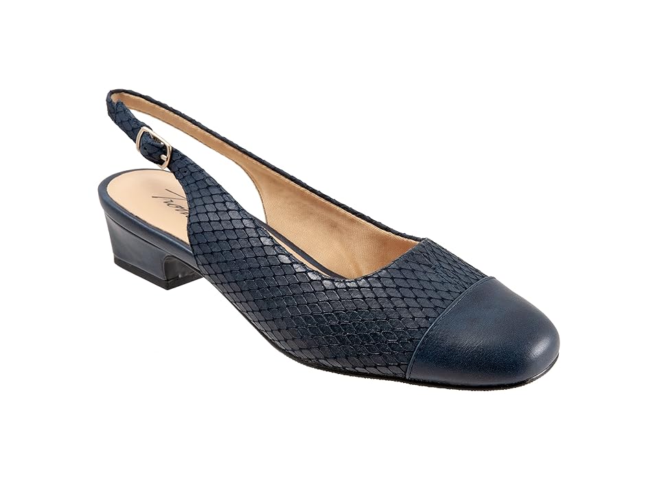 Trotters Dea (Navy Diamond Leather/Veg) Women's 1-2 inch heel Shoes INTERNATIONAL SHIPPING