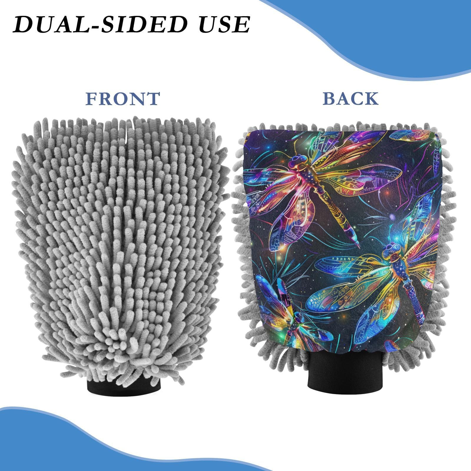 IOACIY Absorbent Microfiber Car Wash Drying Mitts, 2 Pack, Scratch-Free & Lint-Free, Rich Foam, Highly Absorbent, Double Sided, Wash Mitt Perfect for Car Washing, M, Dragonfly (2)