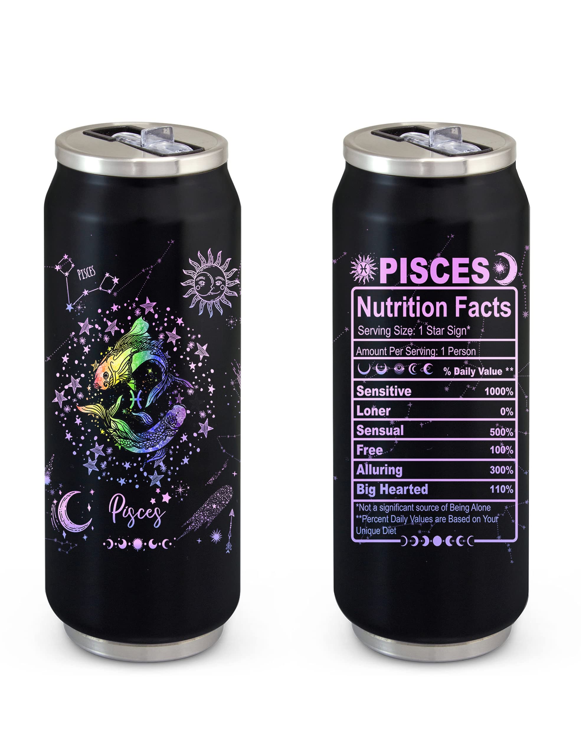 Pisces Gifts for Women,Pisces Gifts Tumbler,Pisces Zodiac Cup,Witchy Gothic Gifts Astrology Constellation Stainless Steel Insulated 17 OZ Can Tumbler with straw lid Coffee Mug