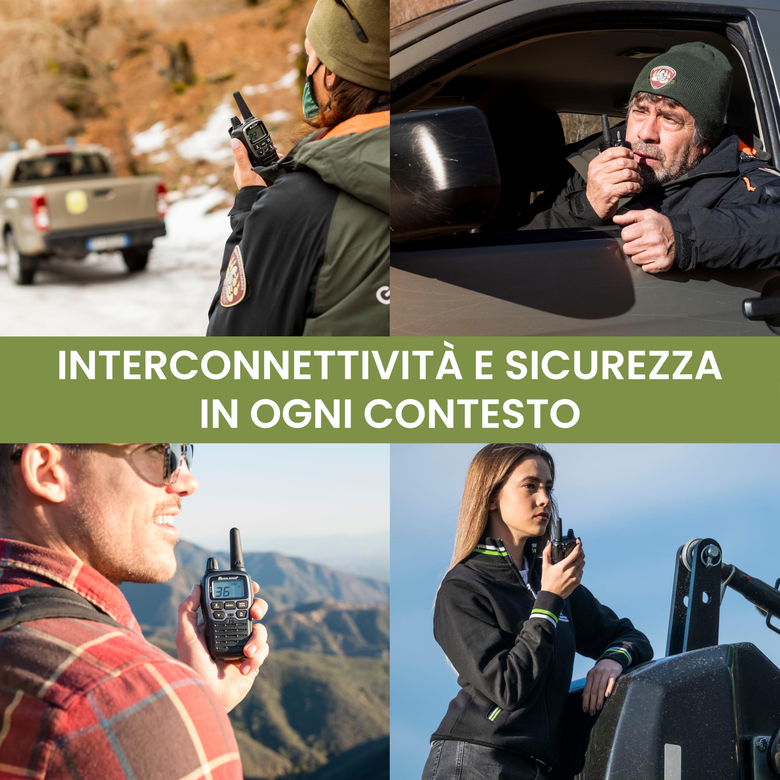 Midland - Walkie Talkie XT70, 2 Ricetrasmittenti Professionali Dual Band 93 Canali - 69 LPD/24 PMR446 Senza Licenza, Autonomia 18H, Copertura 12Km, Ricarica Rapida e Accessori, 38 toni CTCSS + 83 DCS